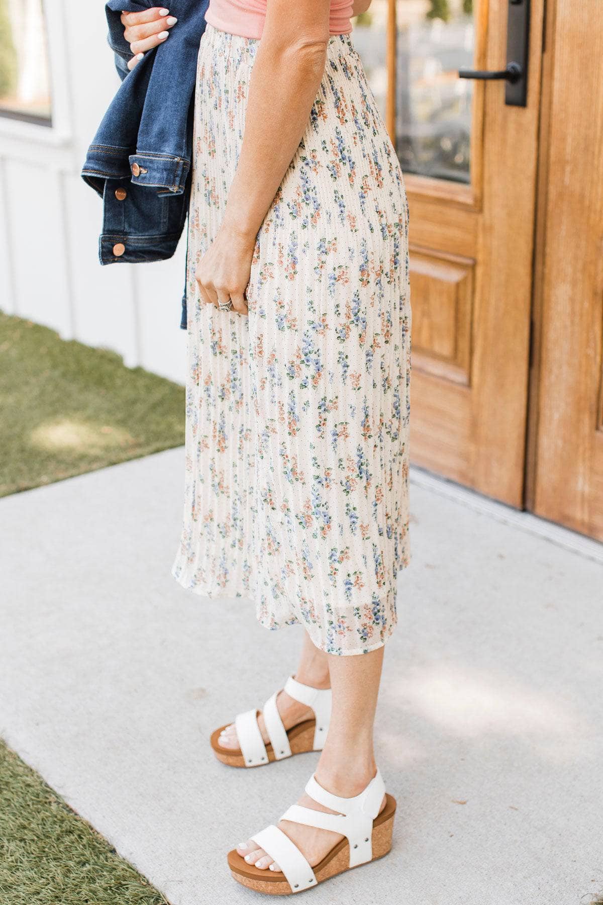 Poems of Love Pleated Floral Skirt- Natural - Image 5