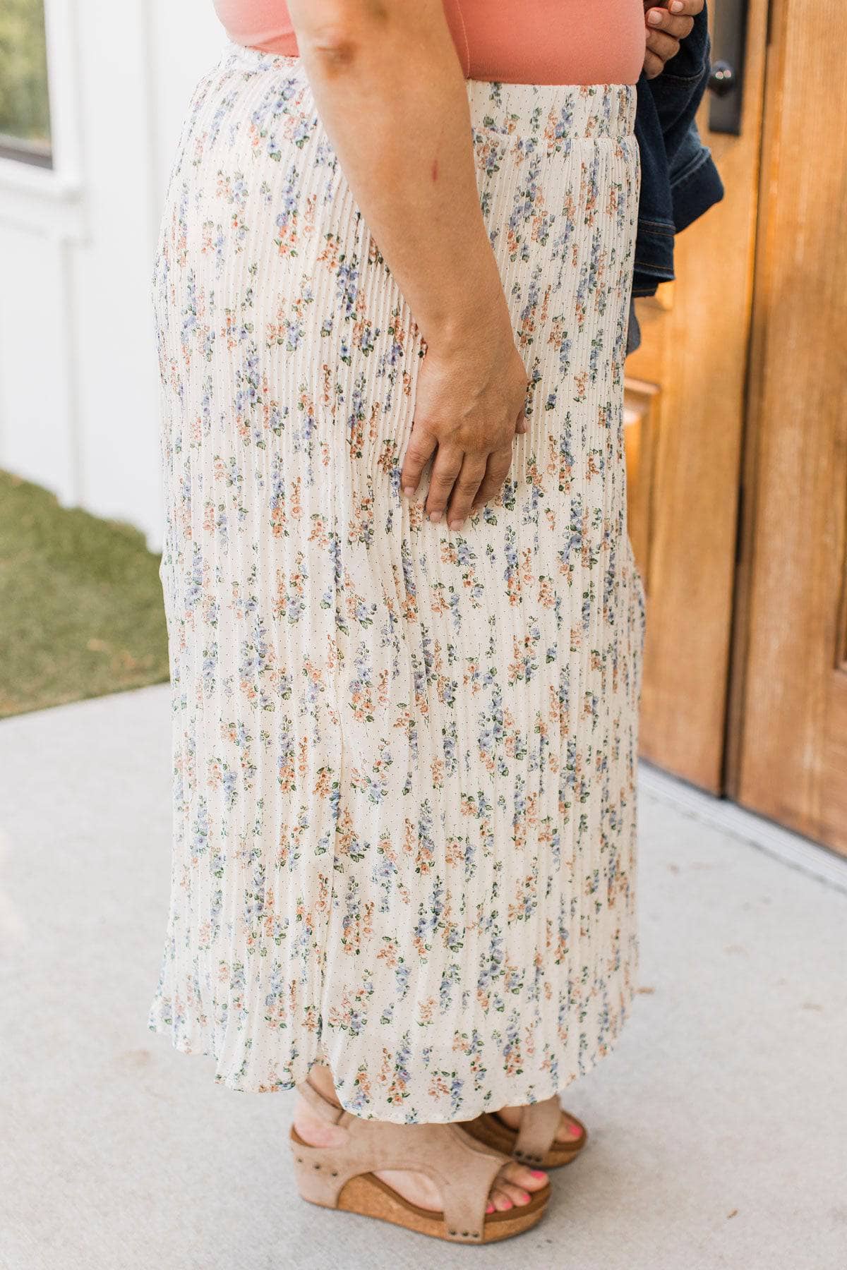 Poems of Love Pleated Floral Skirt- Natural - Image 6