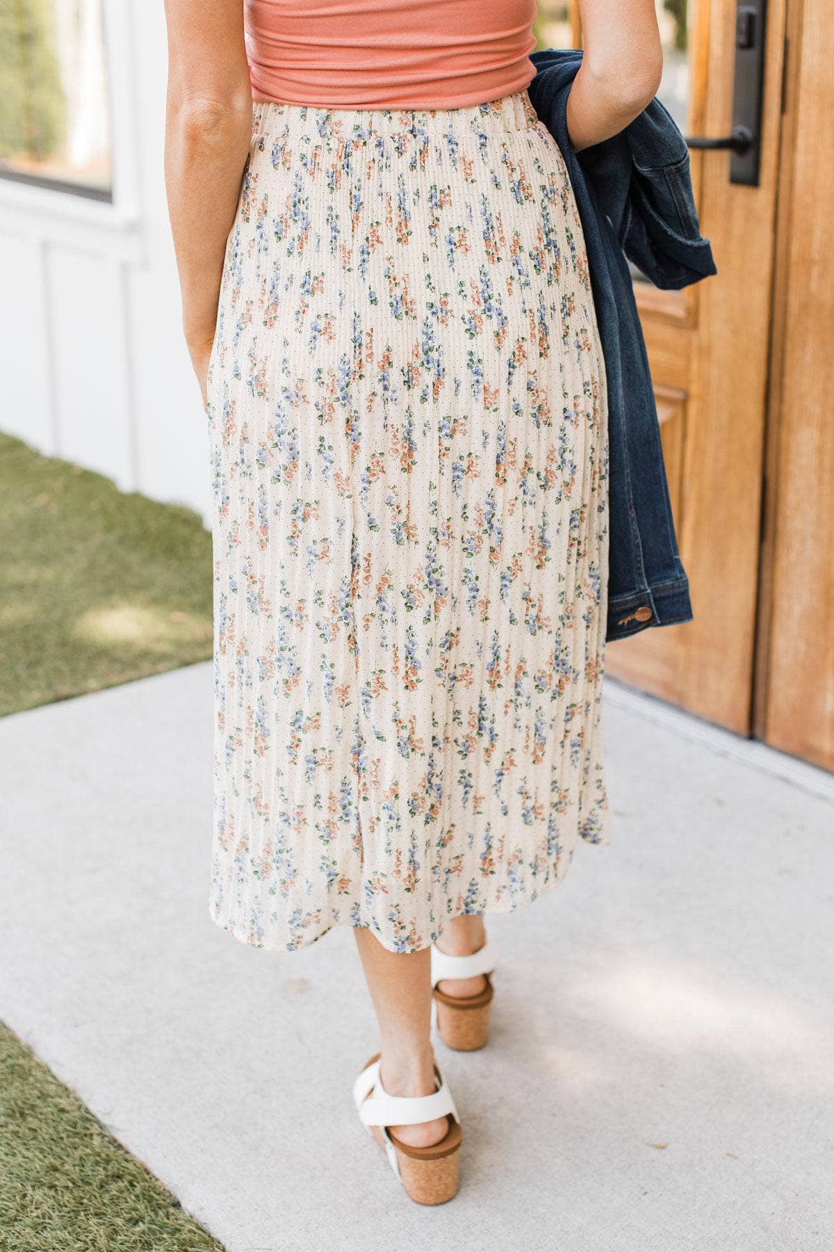 Poems of Love Pleated Floral Skirt- Natural - Image 7