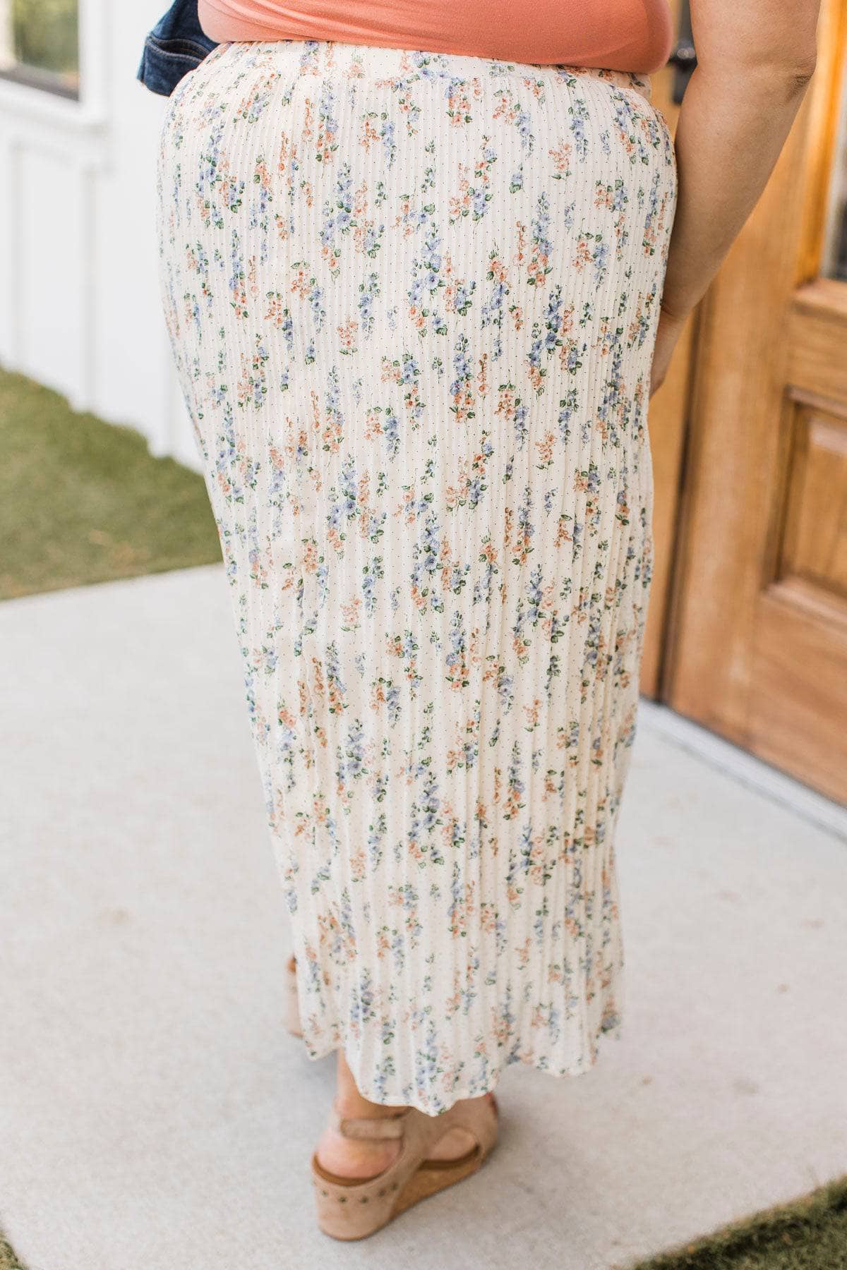 Poems of Love Pleated Floral Skirt- Natural - Image 8
