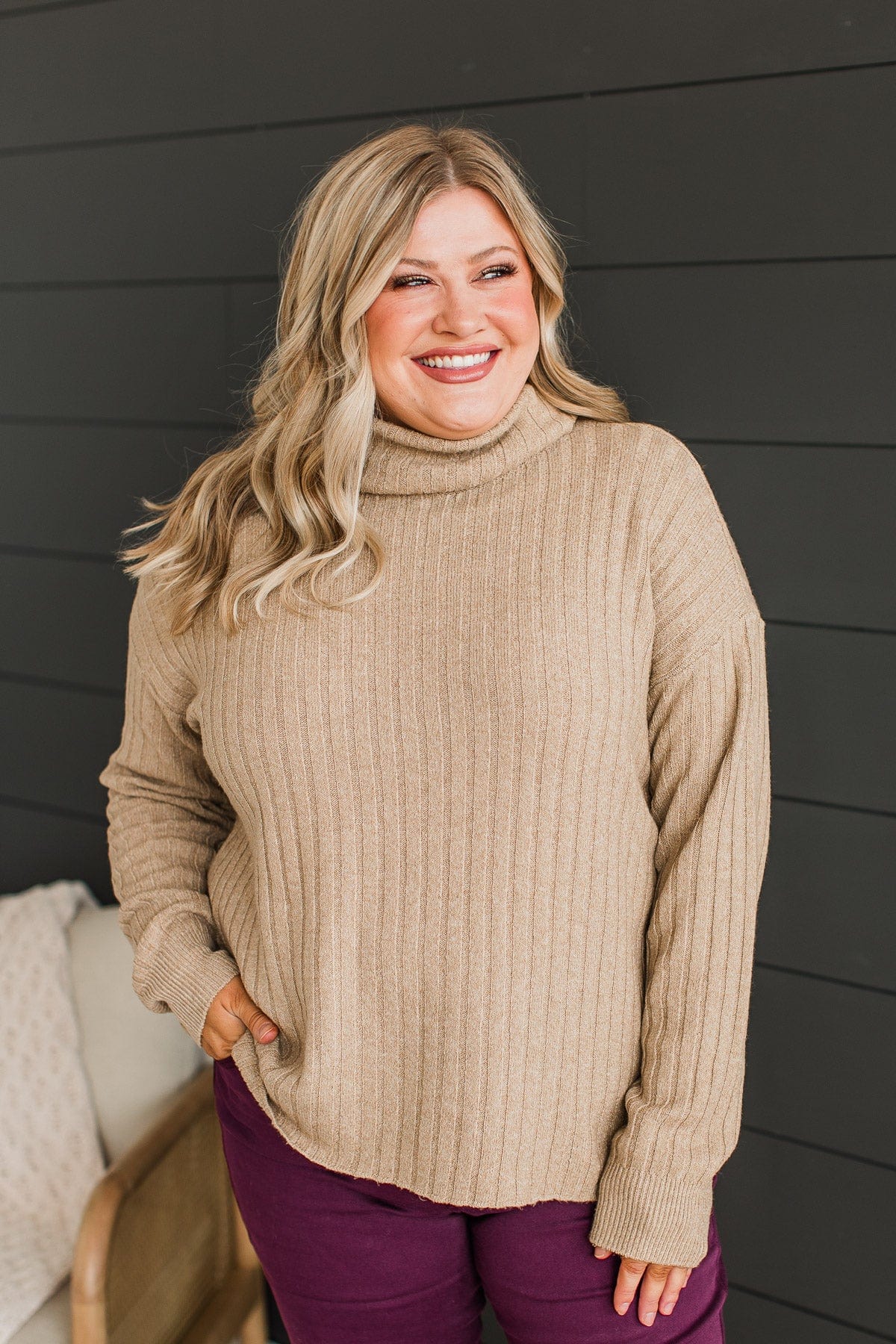 Point The Way Turtle Neck Sweater- Beige - Image 2