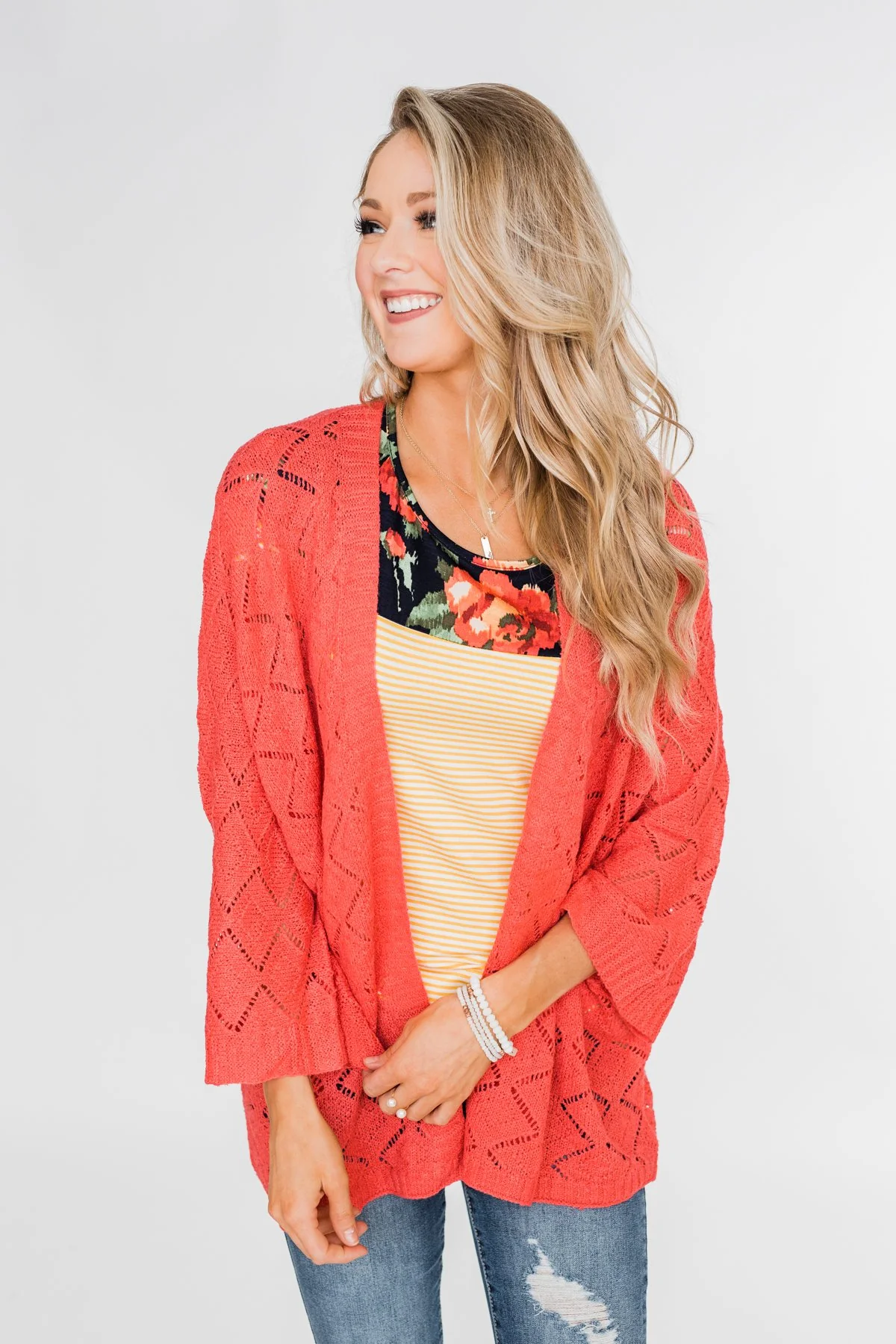 Pointtelle 3/4 Sleeve Cardigan- Coral - Image 16