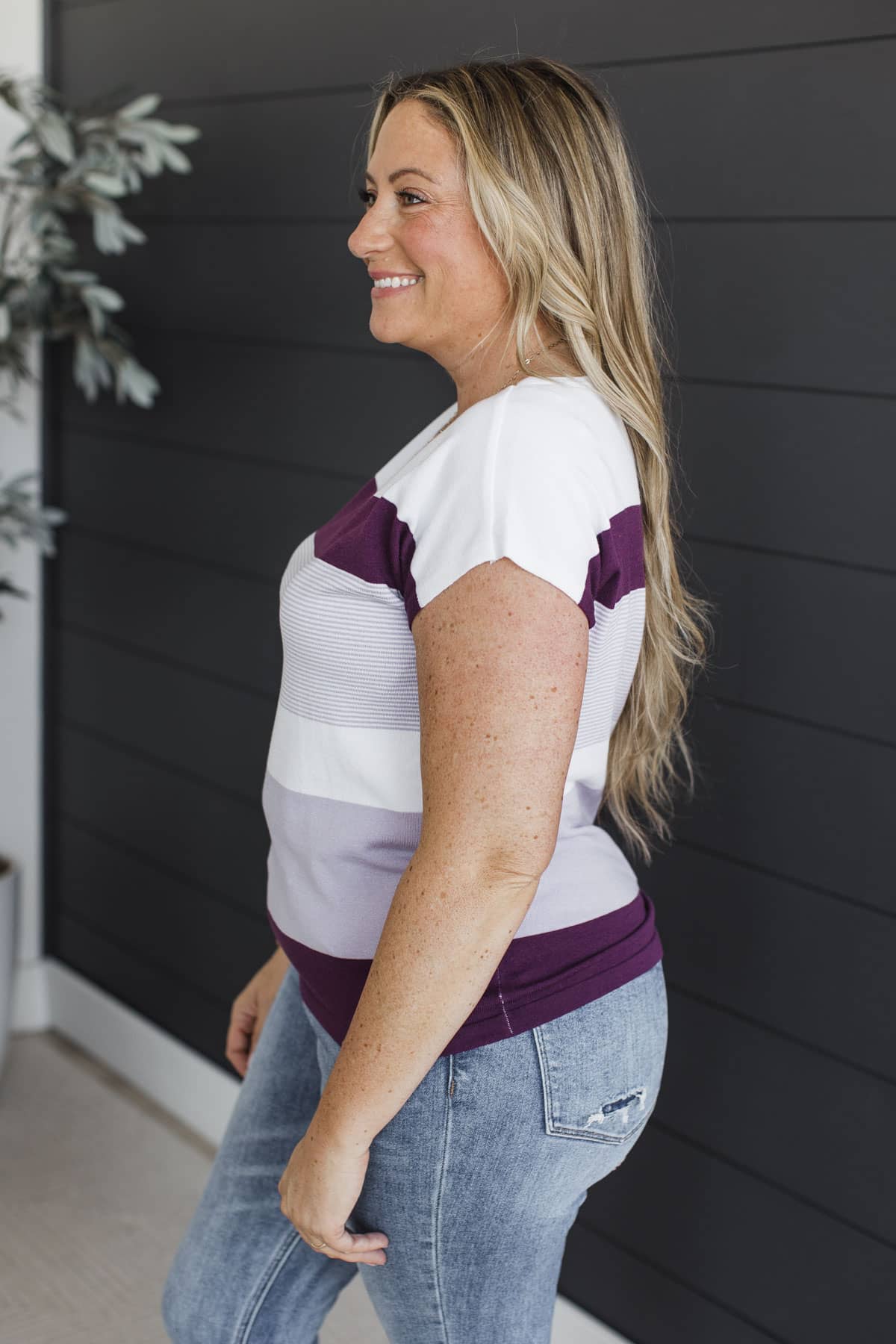Poised And Powerful Color Block Top- White & Plum - Image 5