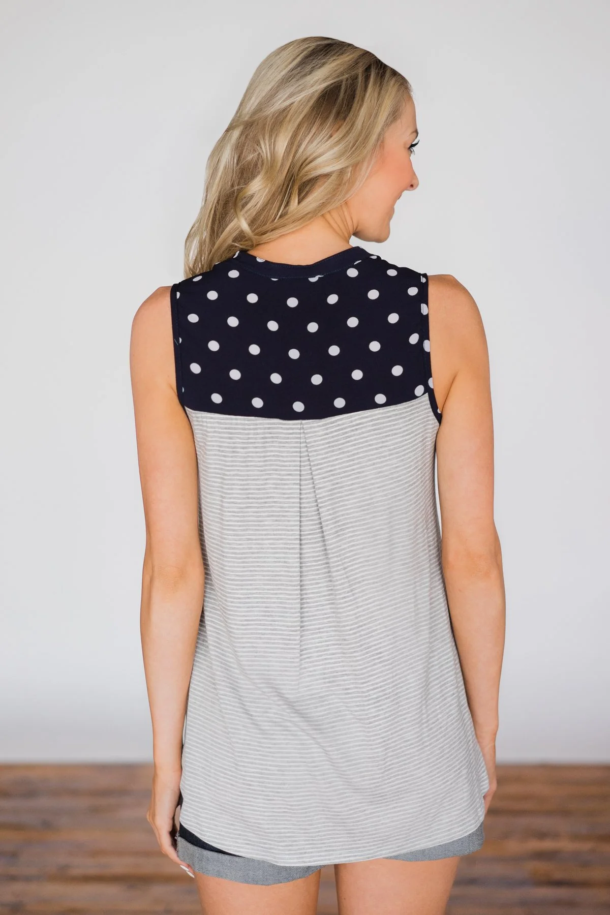Polka Dot and Stripes Tank Top- Grey & Navy - Image 5