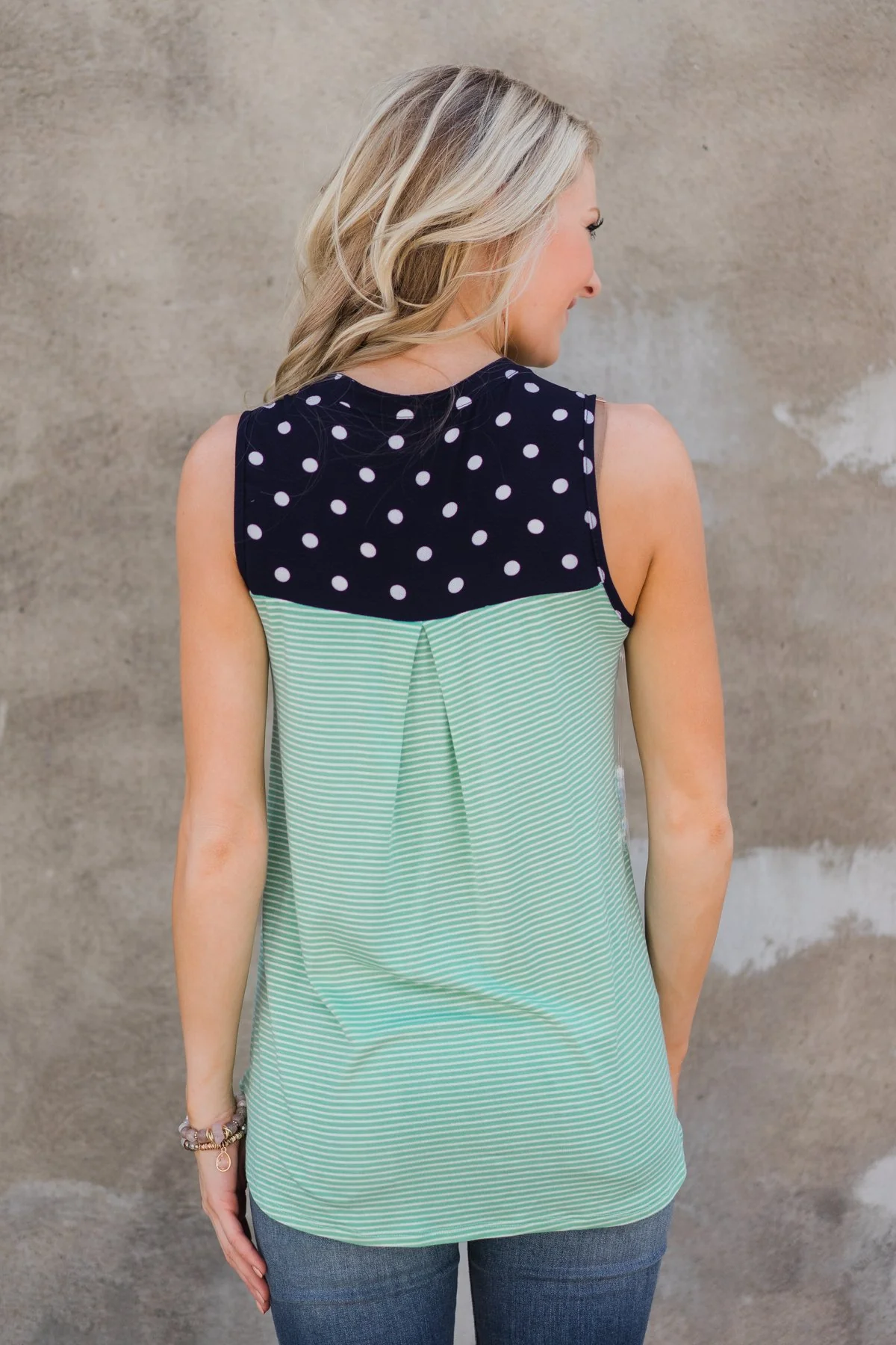 Polka Dot and Stripes Tank Top- Mint & Navy - Image 3