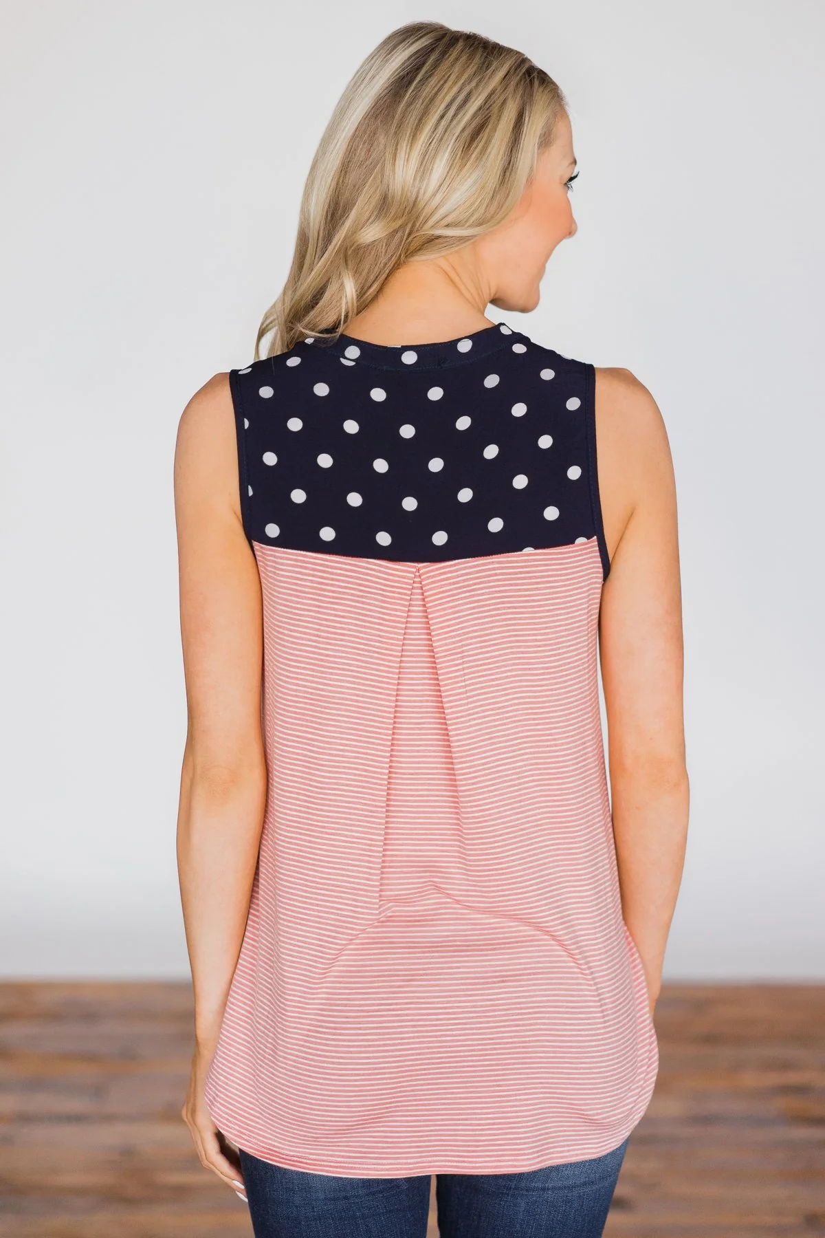 Polka Dot and Stripes Tank Top- Pink & Navy - Image 6