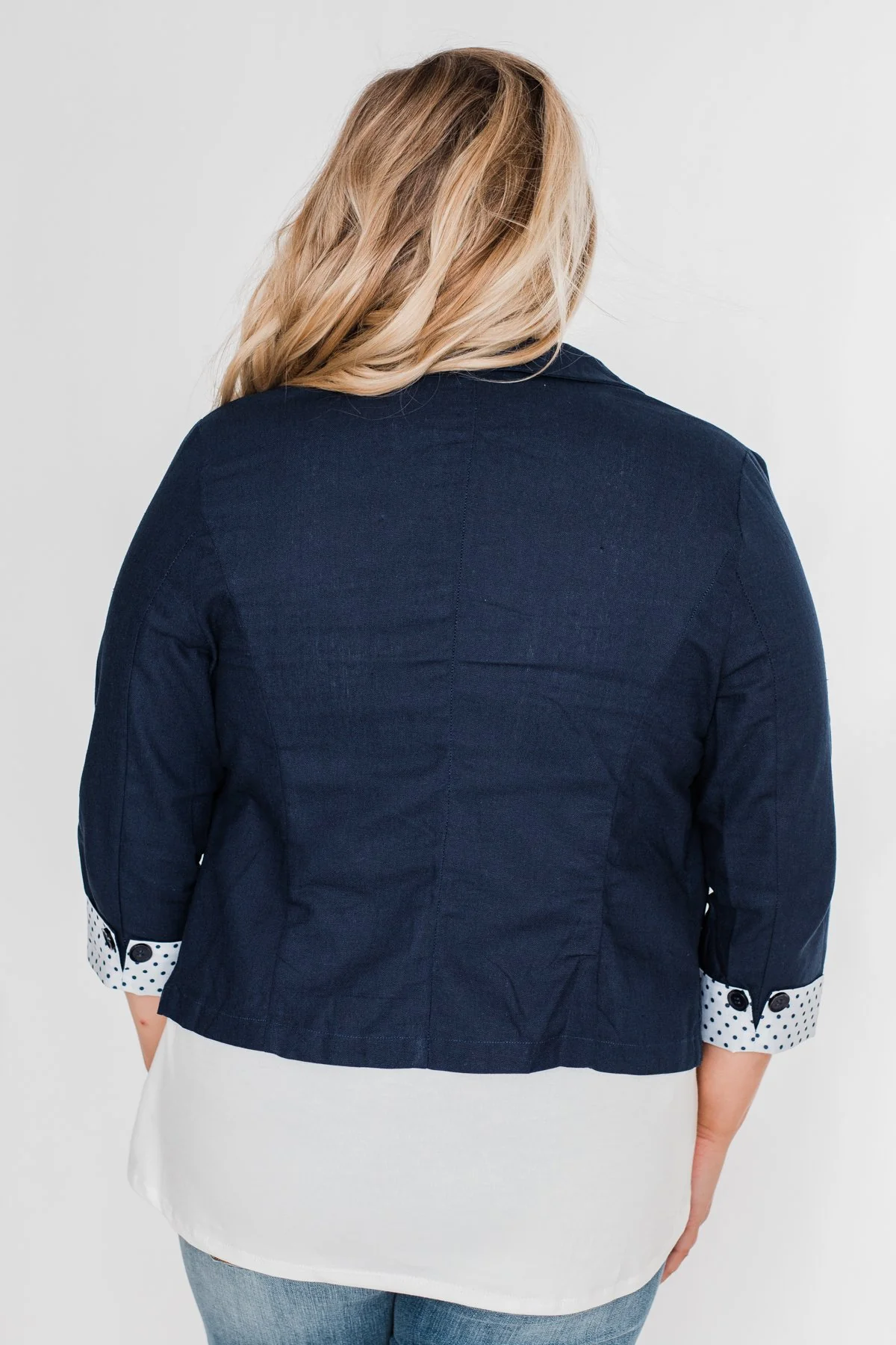 Polka Dot Cuff Blazer- Navy - Image 10