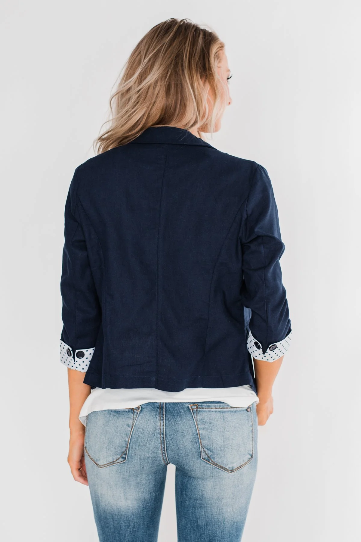 Polka Dot Cuff Blazer- Navy - Image 11