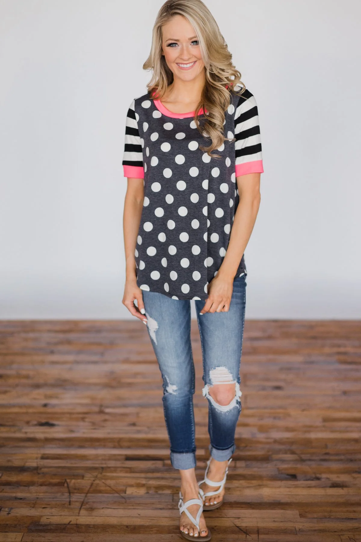Polka Dot & Stripes Forever - Dusty Navy - Image 4