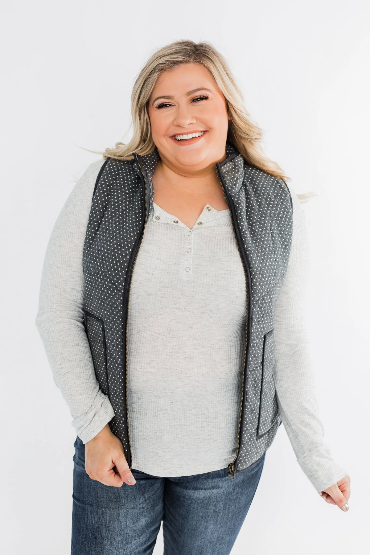 Polka Dot Vest- Charcoal & Ivory - Image 4