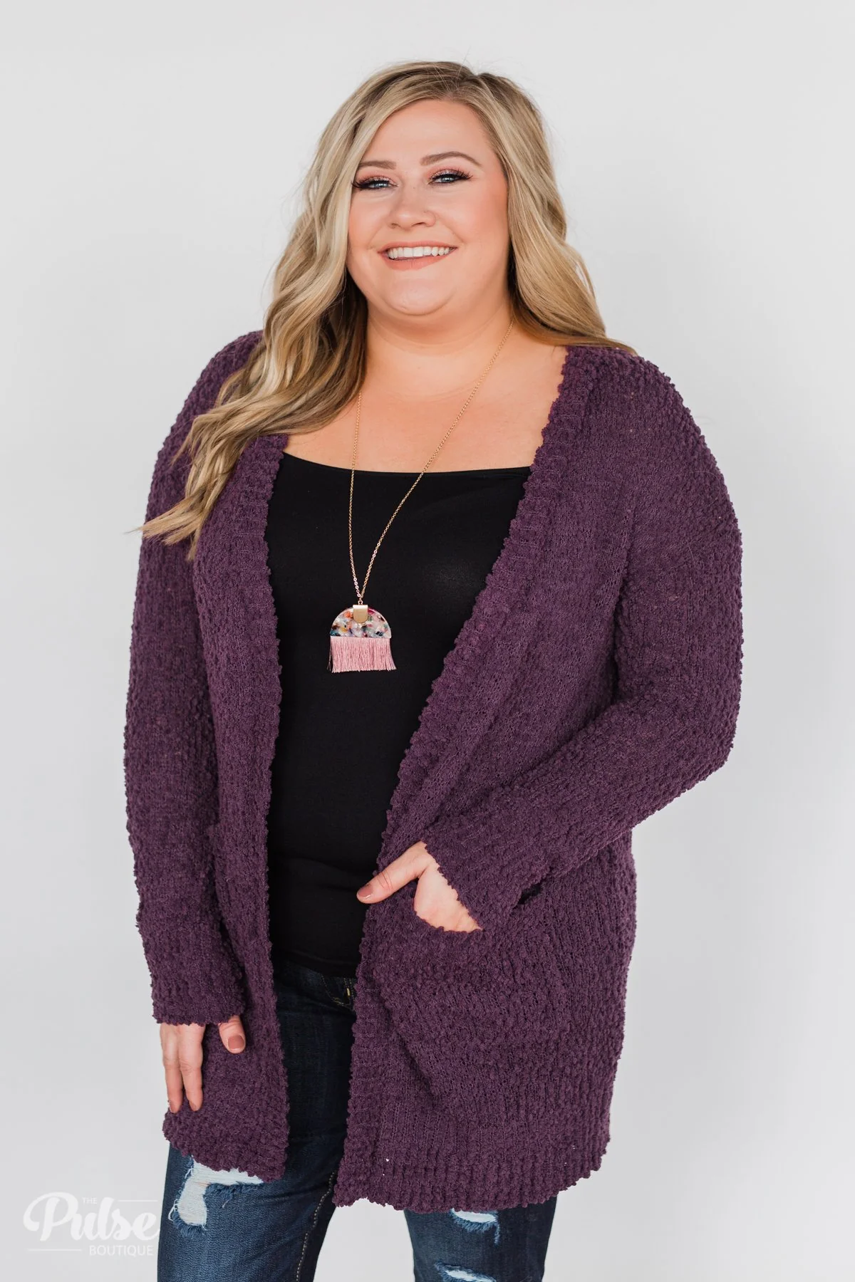 Popcorn Cardigan - Eggplant