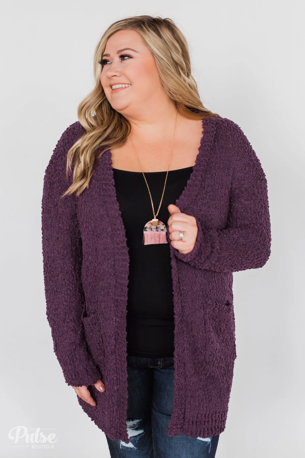 Popcorn Cardigan - Eggplant - Image 6