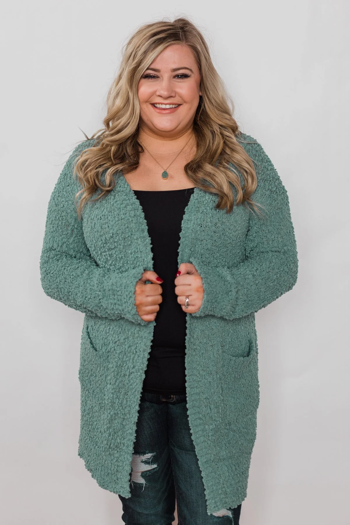 Popcorn Cardigan - Teal - Image 9
