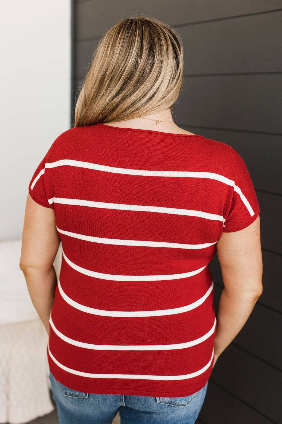 Positive Affirmations Striped Knit Top- Red - Image 7