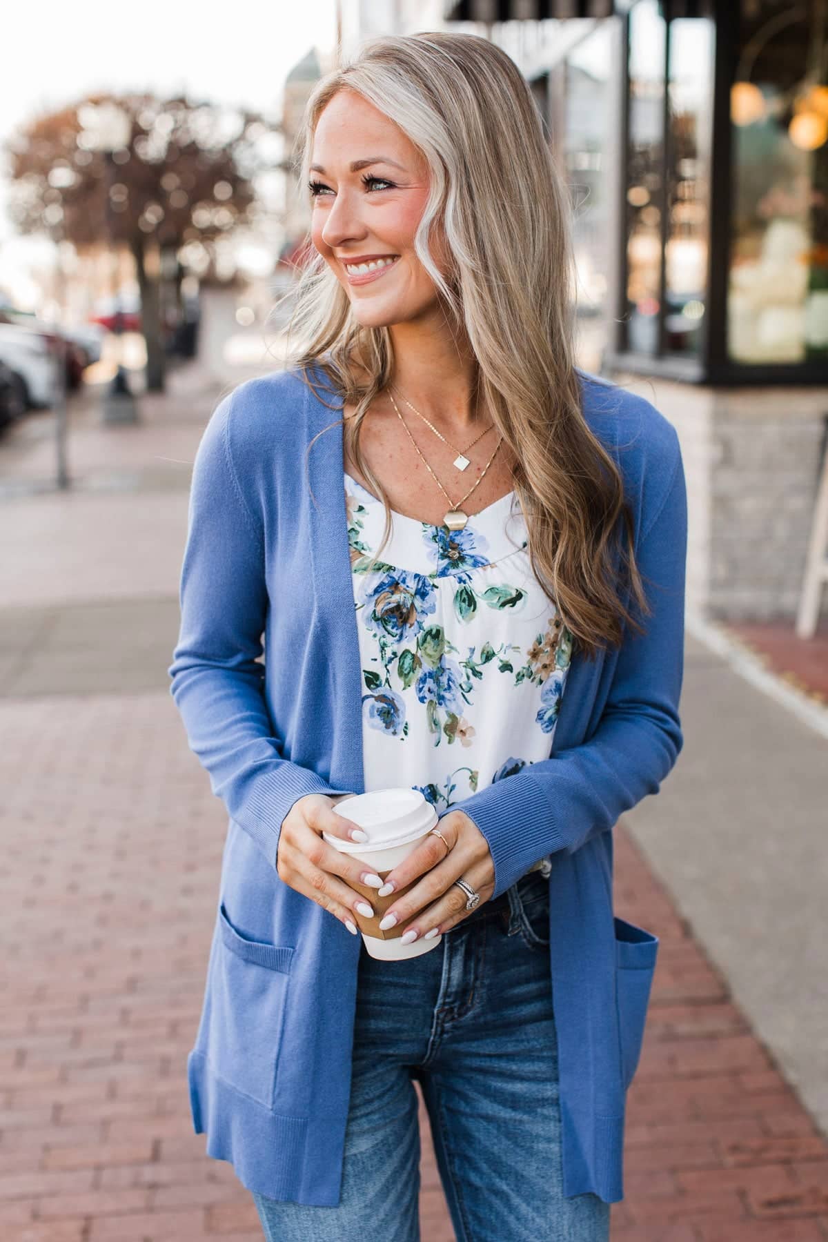 Positive Outlook Open Front Cardigan- Denim - Image 3