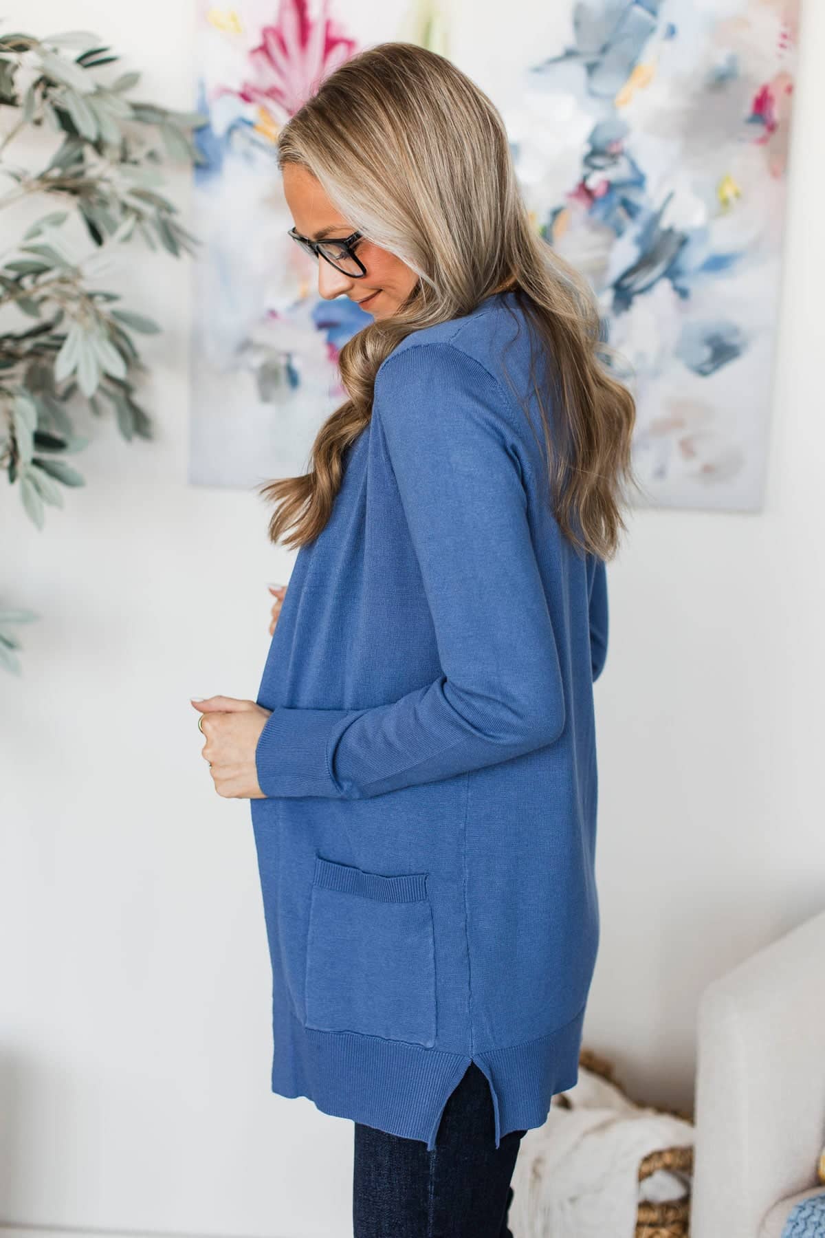 Positive Outlook Open Front Cardigan- Denim - Image 6