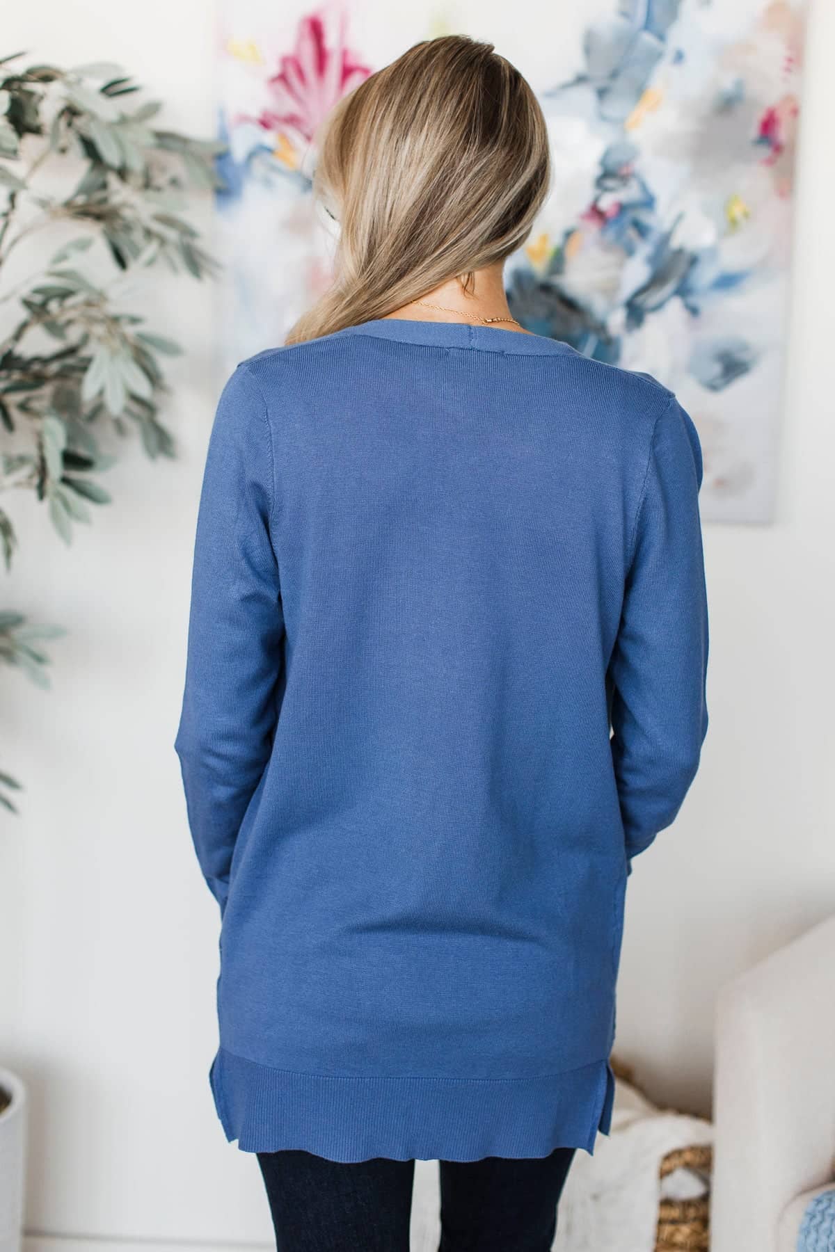 Positive Outlook Open Front Cardigan- Denim - Image 7