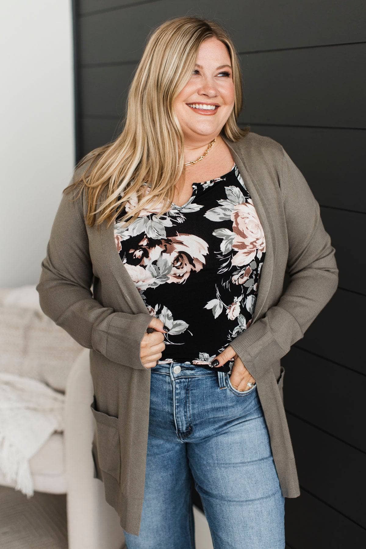 Positive Outlook Open Front Cardigan- Dusty Olive - Image 4