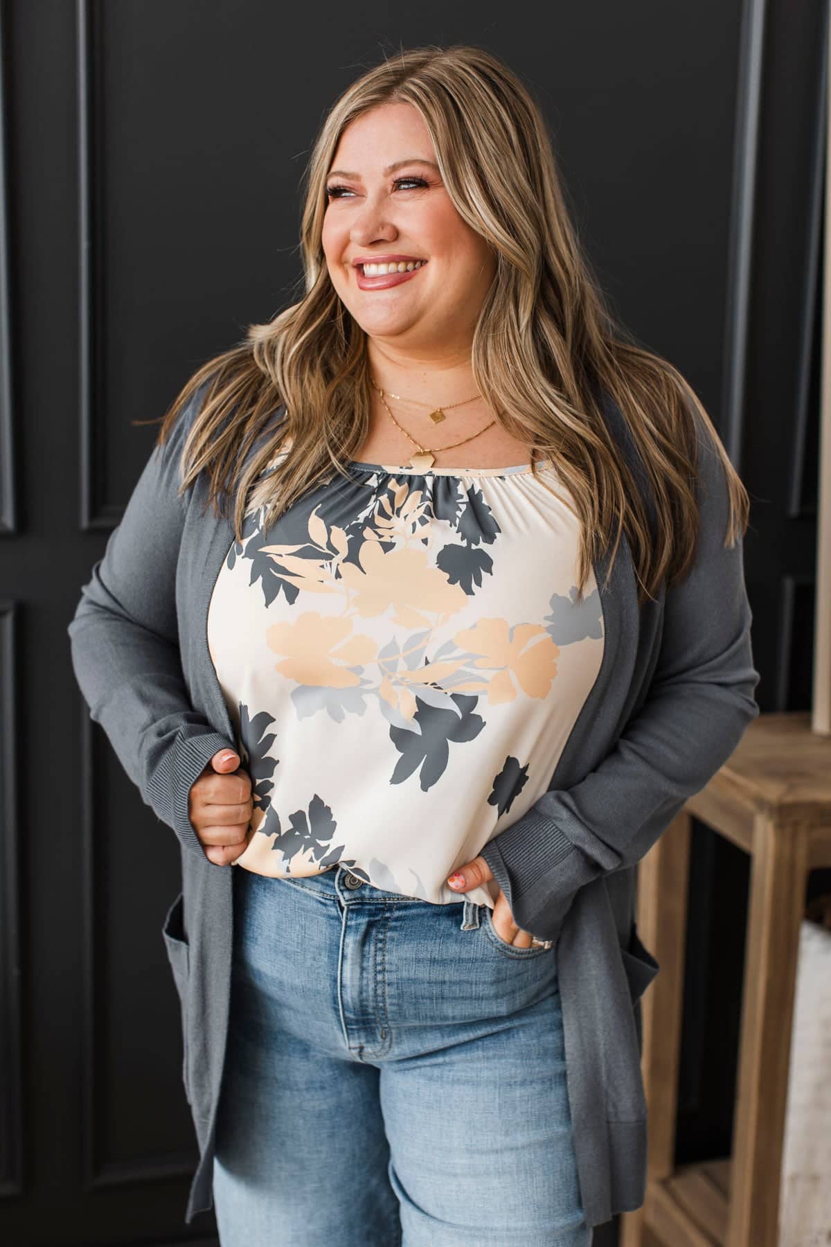 Positive Outlook Open Front Cardigan- Slate - Image 2