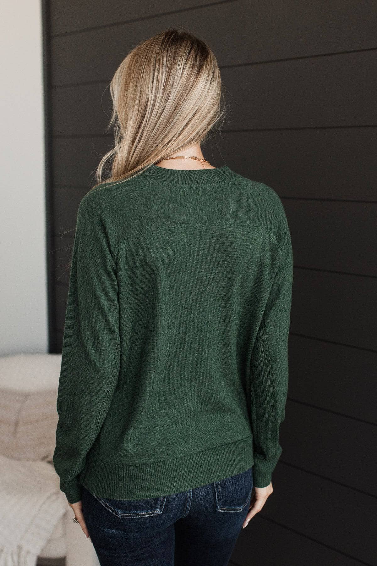 Positive Thoughts Knit V-Neck Sweater- Forest Green - Image 5