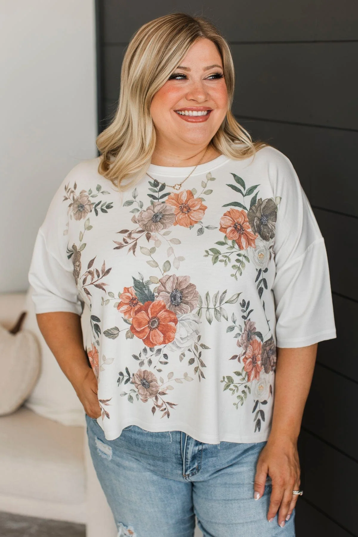 Positively Radiant Floral Top- Ivory