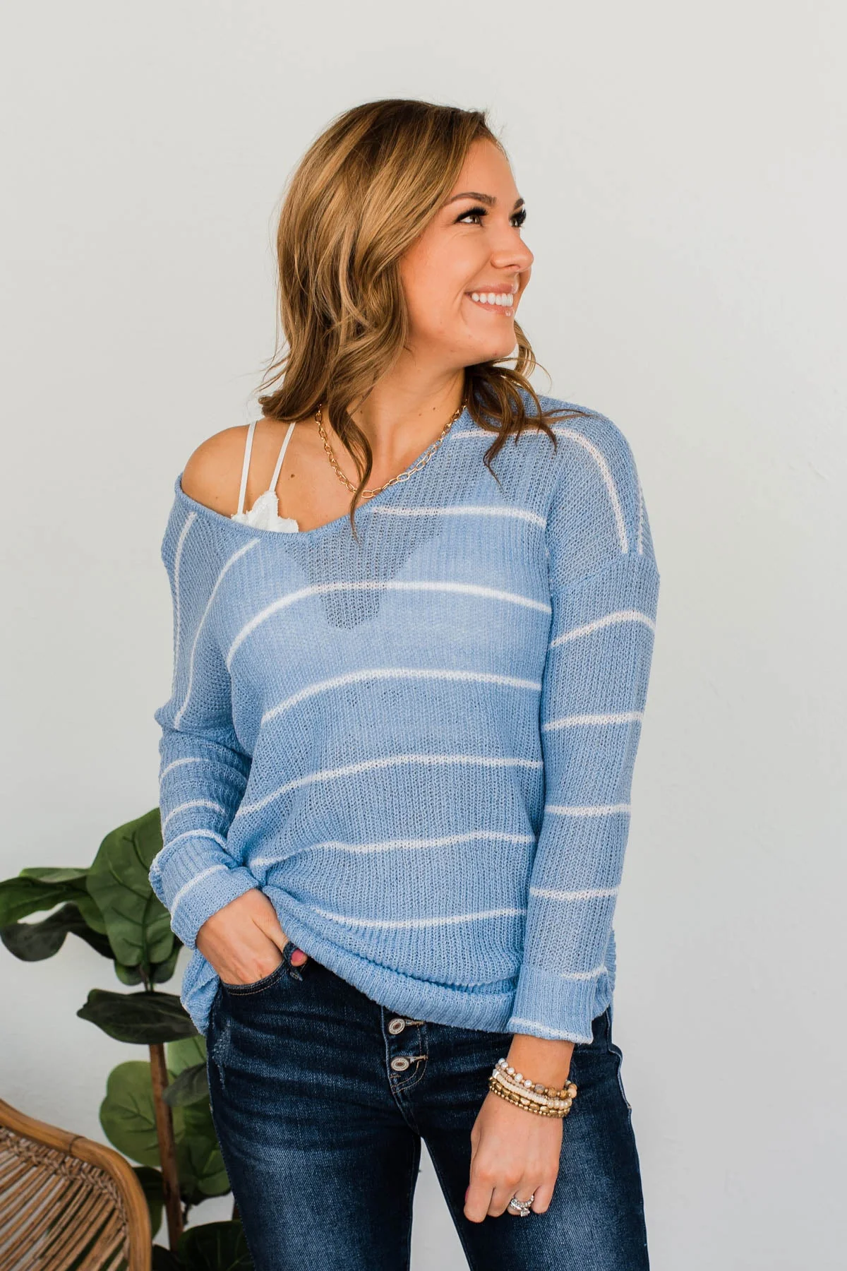 Pot Of Gold Striped Sweater- Light Blue - Image 4