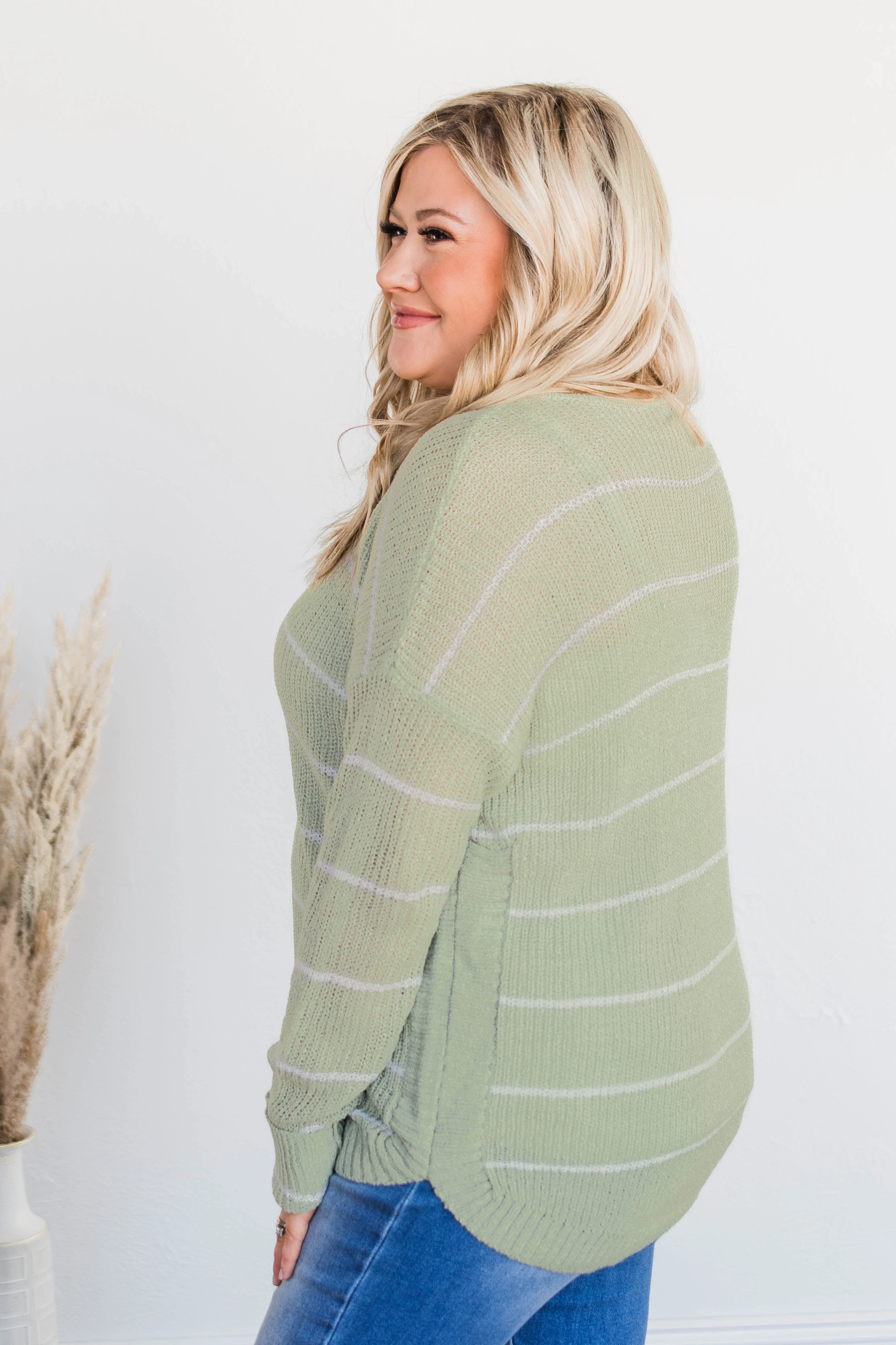 Pot Of Gold Striped Sweater- Light Sage - Image 6