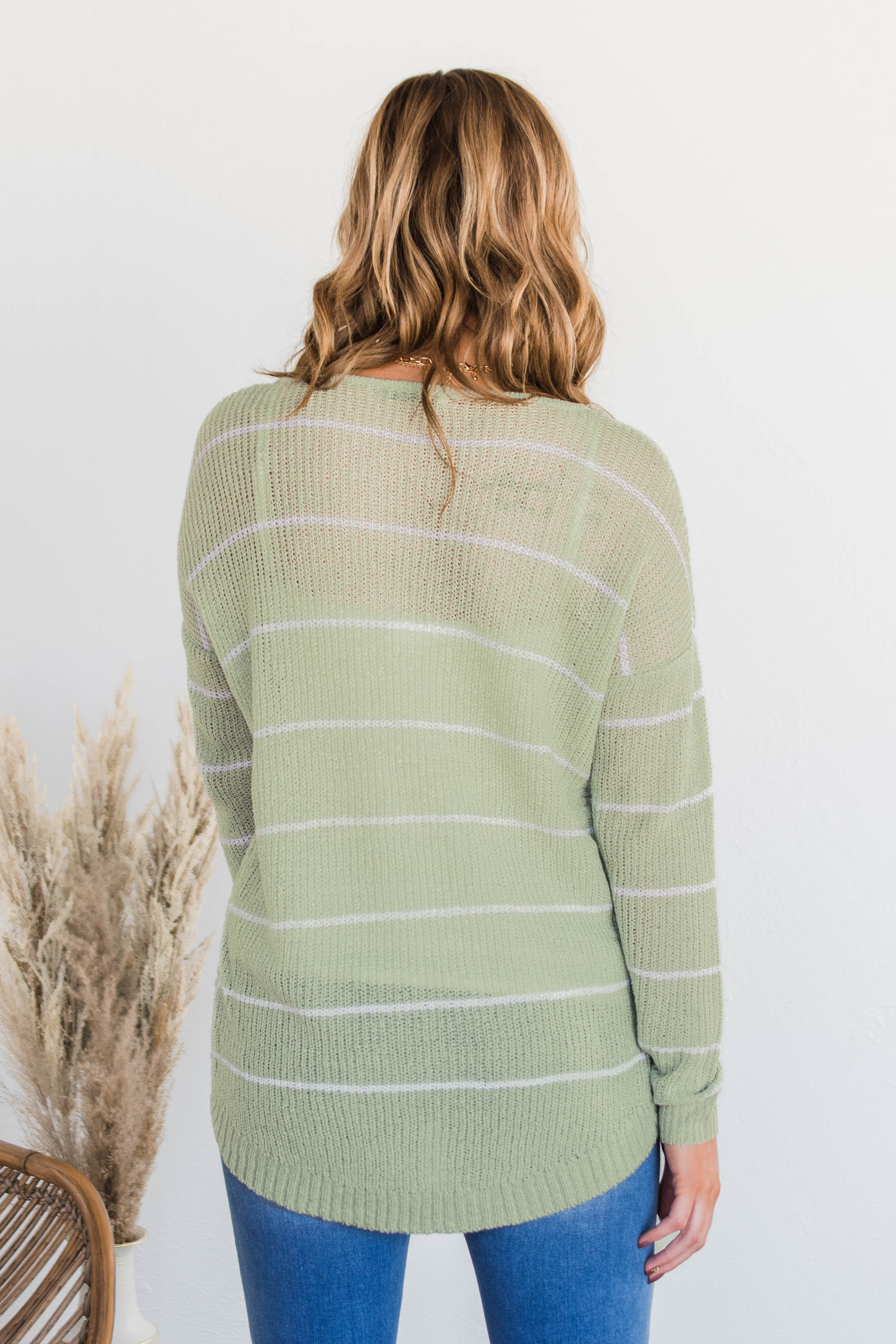 Pot Of Gold Striped Sweater- Light Sage - Image 7