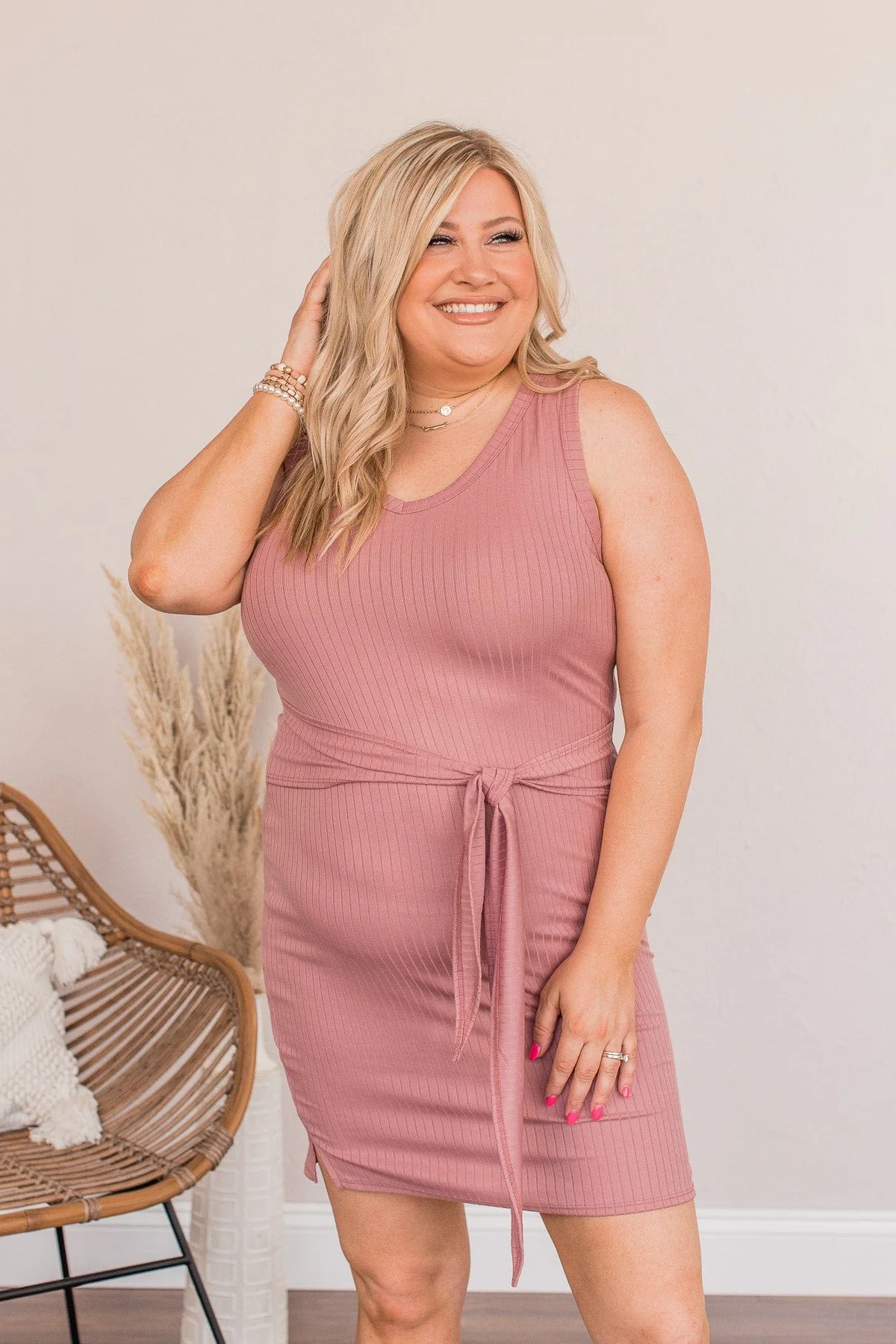 Power Of Belief Ribbed Dress- Mauve - Image 2
