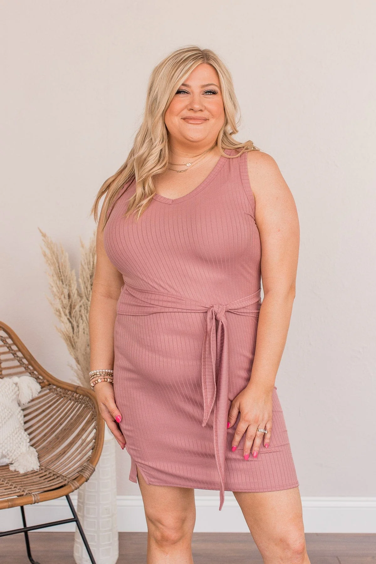 Power Of Belief Ribbed Dress- Mauve - Image 5