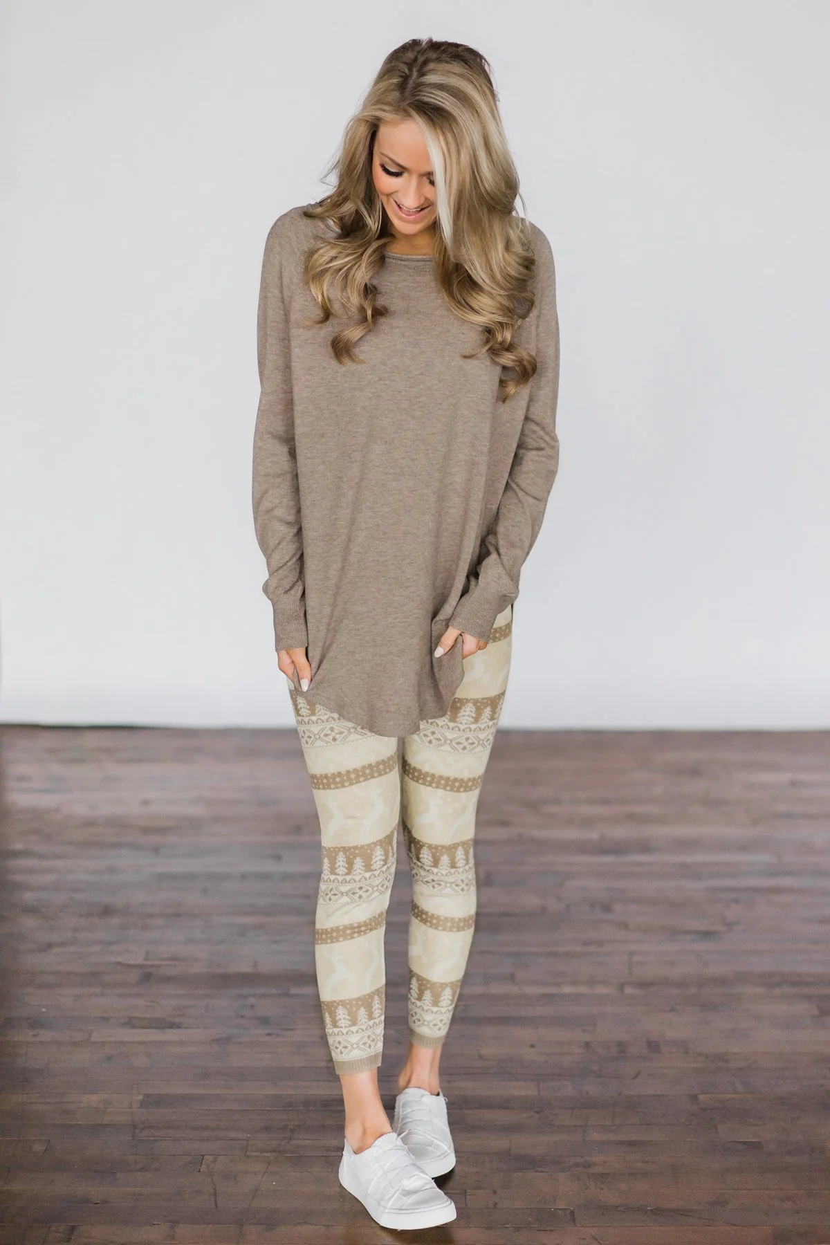 Prancing through the Snow ~ Tan Holiday Leggings - Image 5