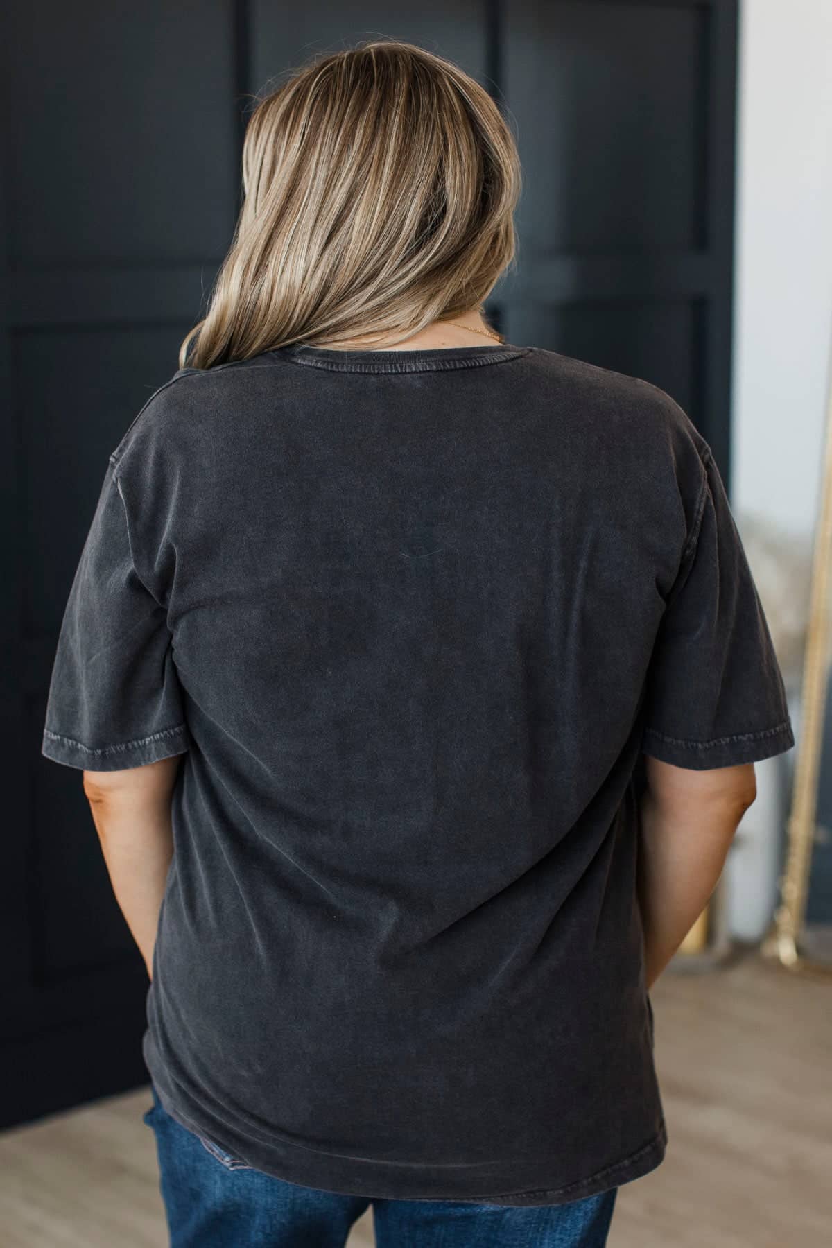 "Pray" Short Sleeve Puff Graphic Top- Washed Black - Image 8