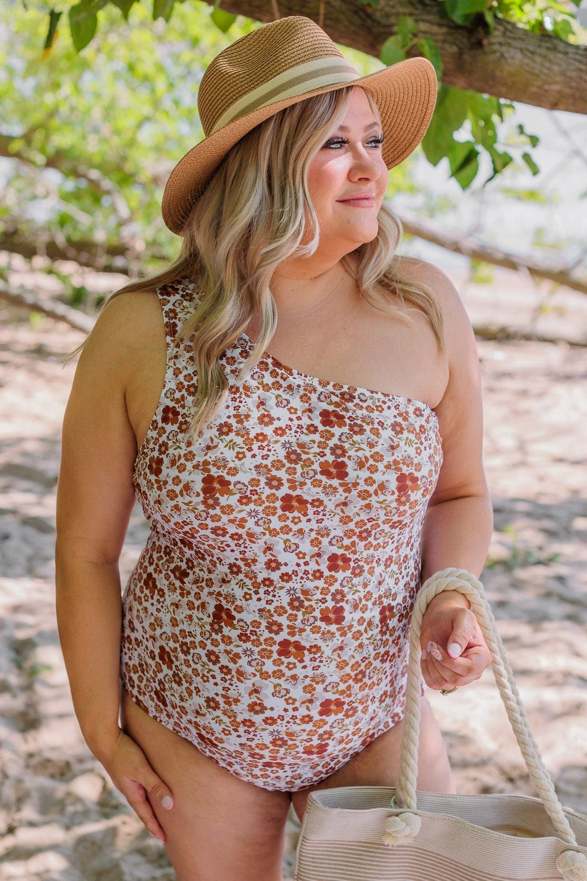 Beach Bound Floral One-Piece Swimsuit- Rust & Ivory