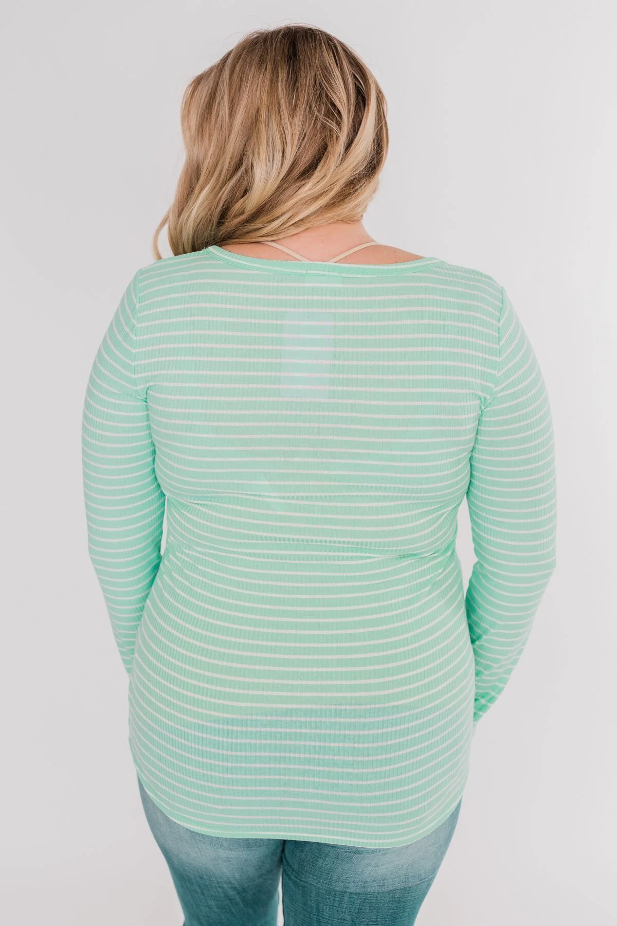Happy As Can Be Striped Henley Top- Cheerful Mint - Image 7