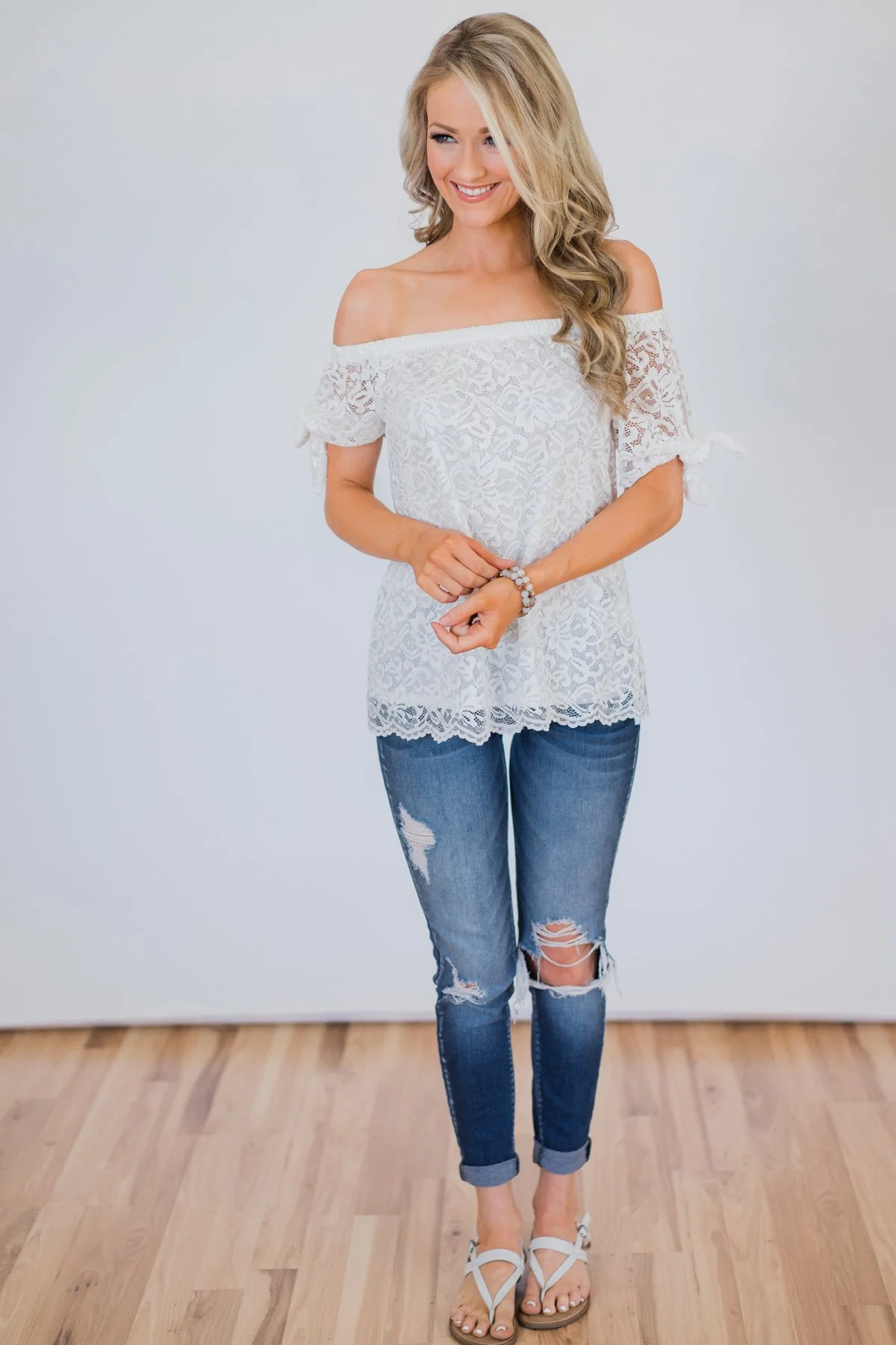 Lucky Charm Lace Off The Shoulder Top  - Ivory - Image 3