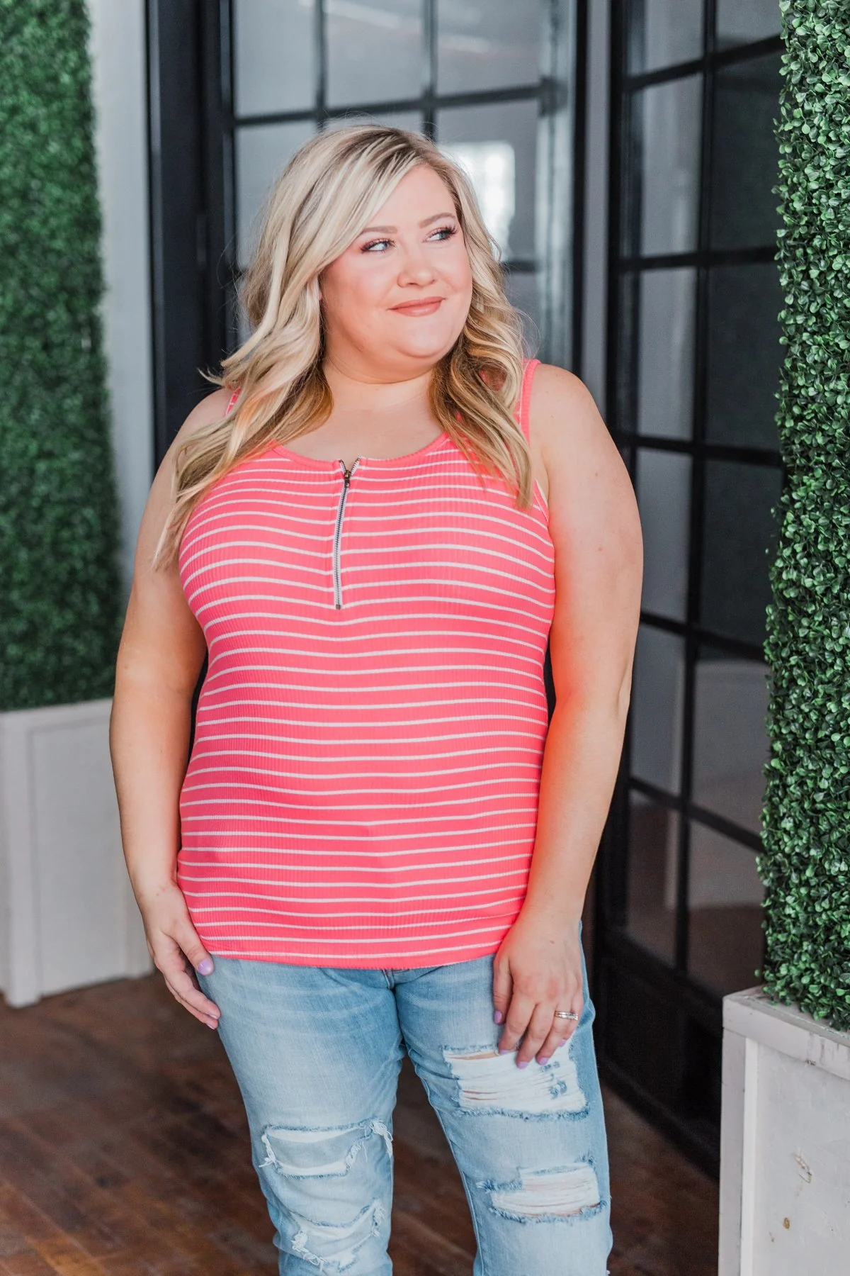Neon Pink Zipper Tank Top - Image 10