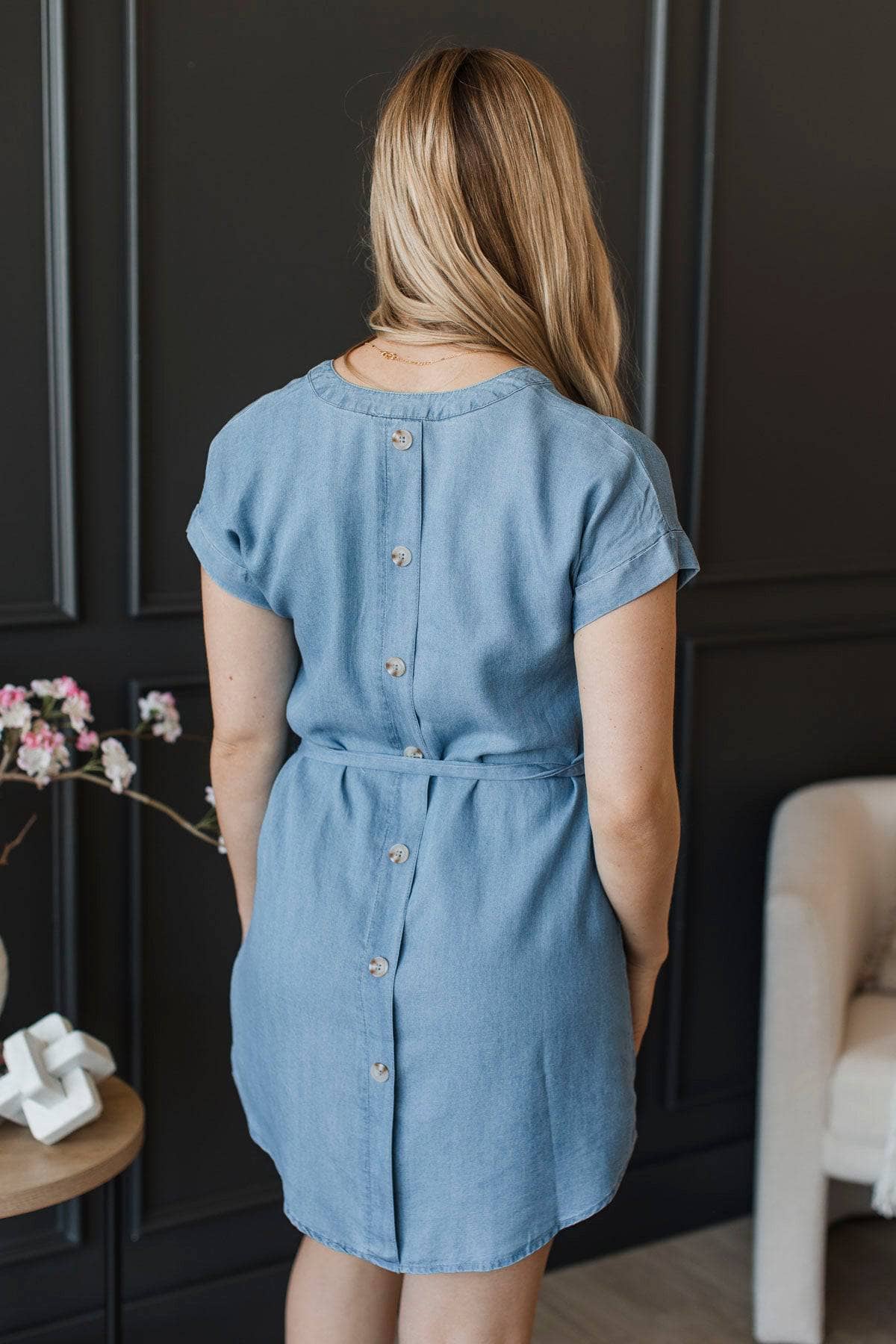 Precious Acts V-Neck Mini Dress- Chambray - Image 6