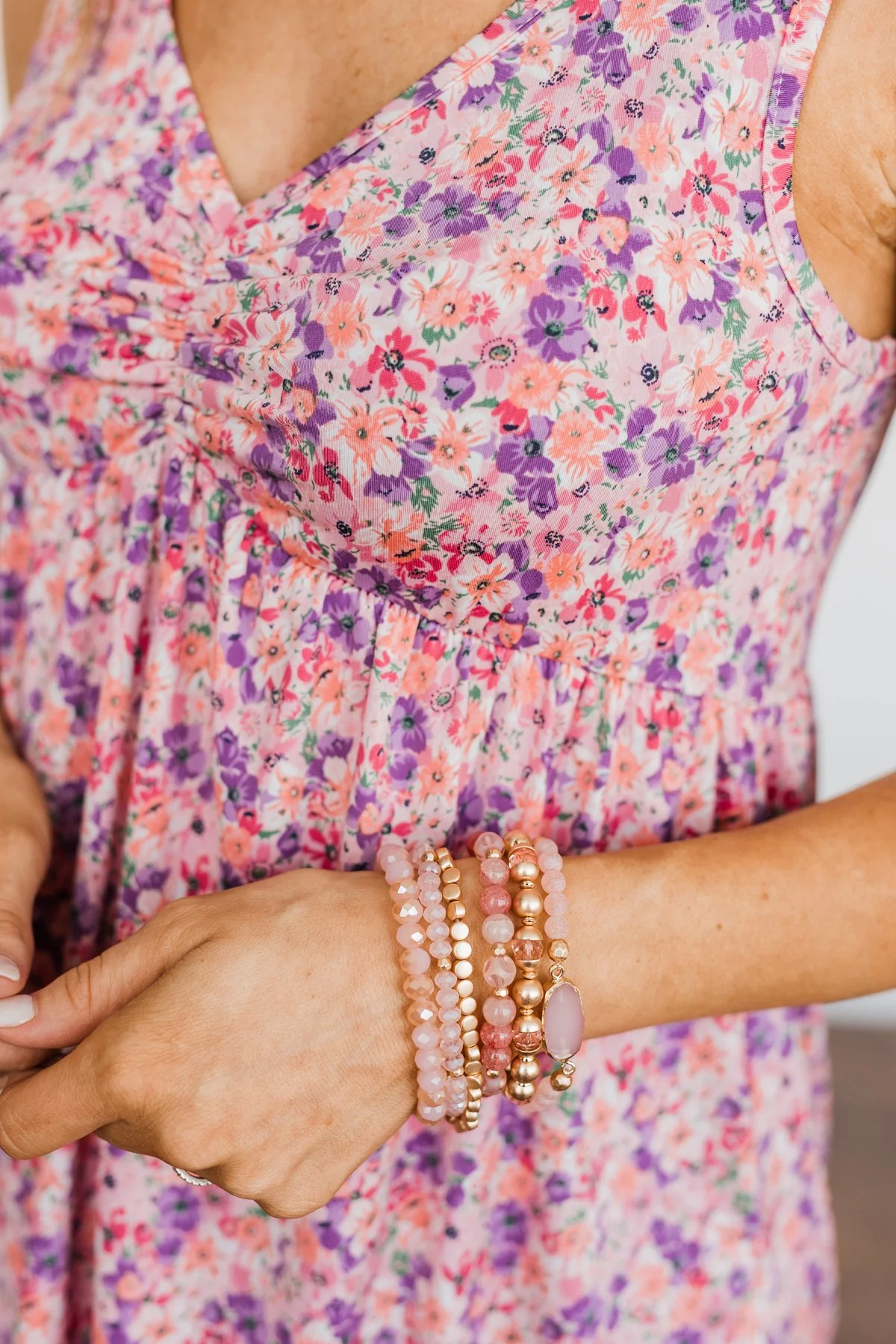 Precious Beaded Bracelet Set- Pink & Gold - Image 2