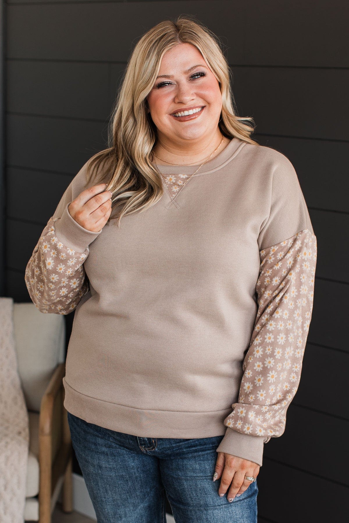 Precious Days Crew Neck Pullover- Mocha - Image 3