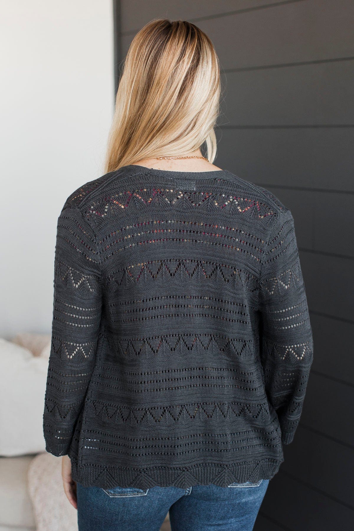 Precious Memories Pointelle Cardigan- Charcoal - Image 6