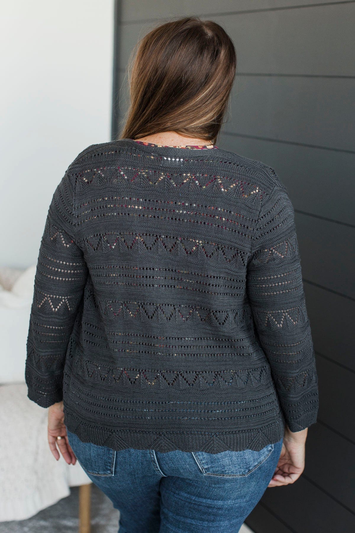 Precious Memories Pointelle Cardigan- Charcoal - Image 7