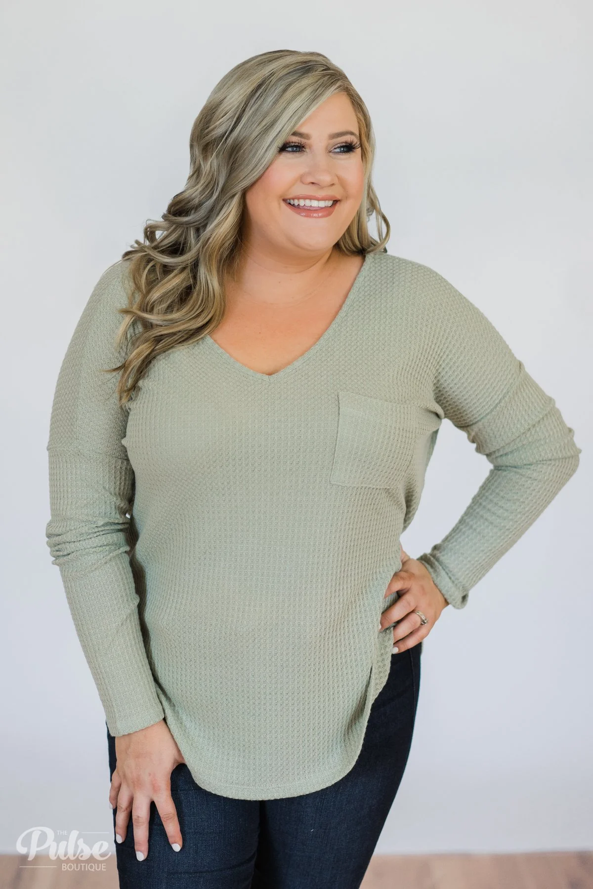 Precious Time Waffle Pocket Top- Sage - Image 5