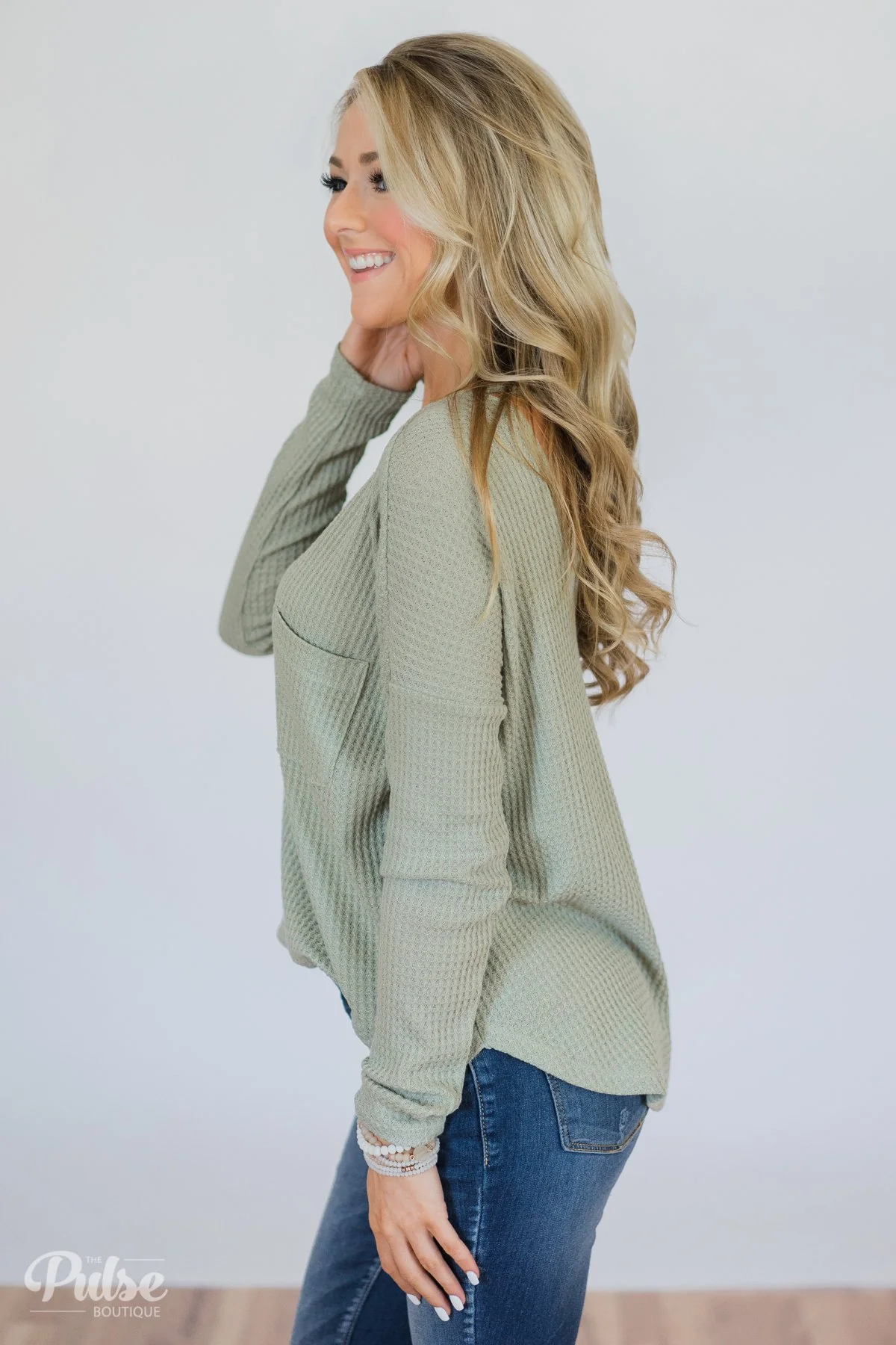 Precious Time Waffle Pocket Top- Sage - Image 7