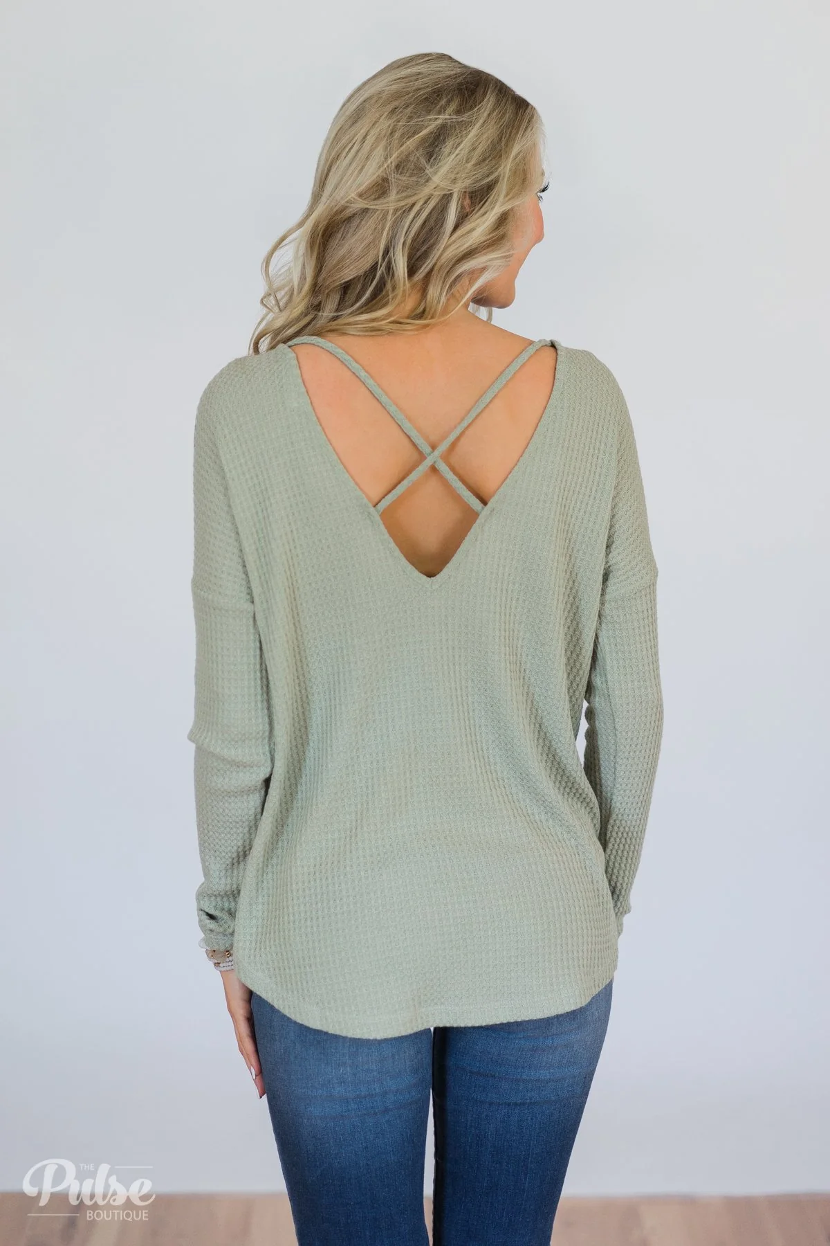 Precious Time Waffle Pocket Top- Sage - Image 9