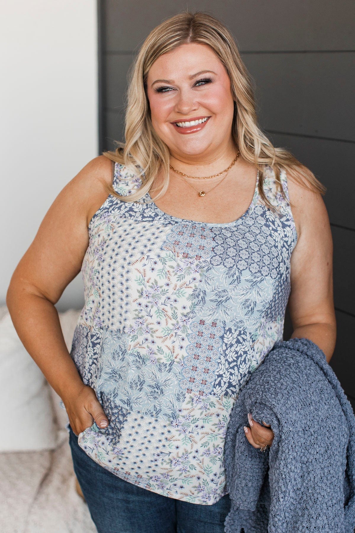 Predicting Greatness Patchwork Tank Top- Blue - Image 3