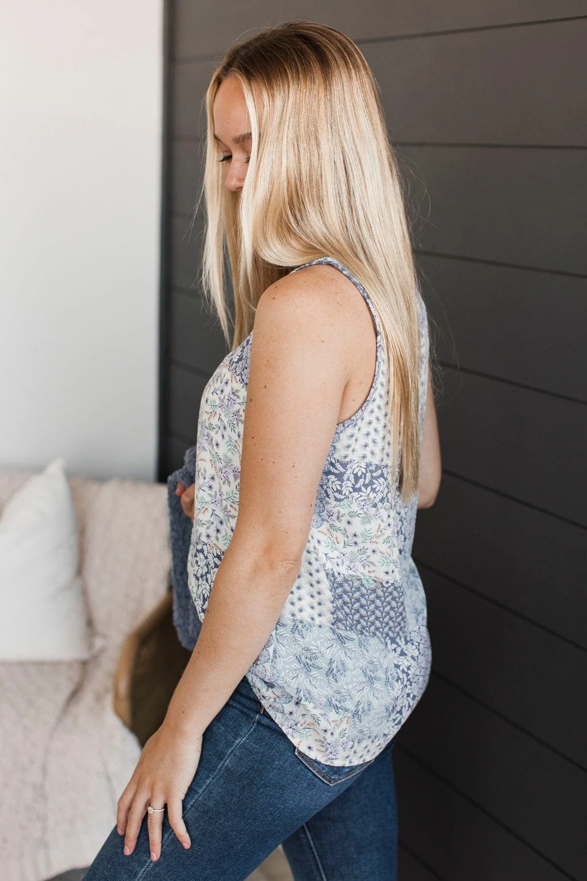 Predicting Greatness Patchwork Tank Top- Blue - Image 6