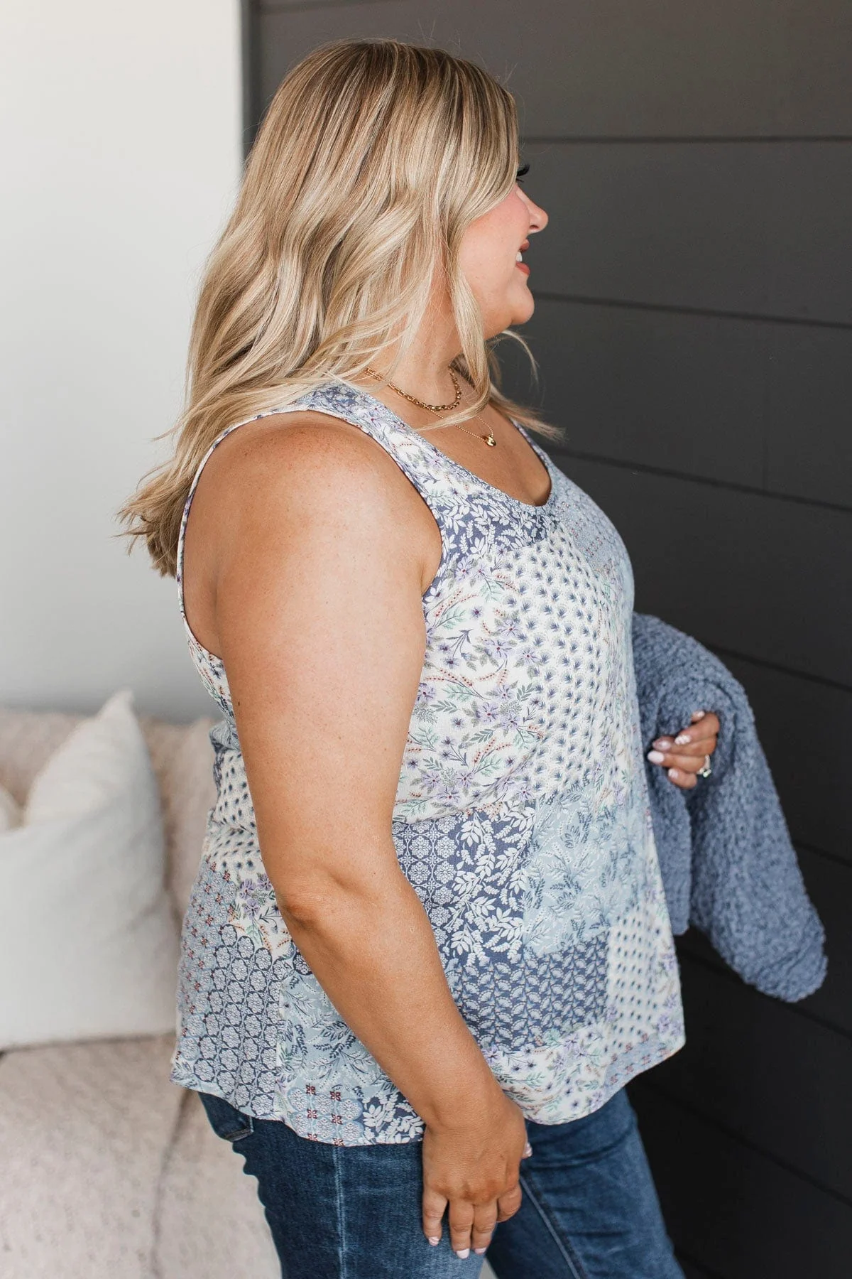 Predicting Greatness Patchwork Tank Top- Blue - Image 7
