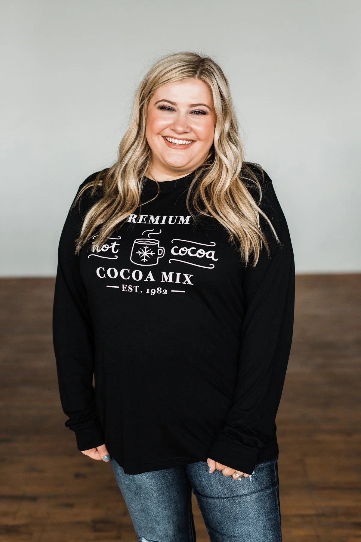 "Premium Hot Cocoa Mix" Long Sleeve Graphic Tee- Black