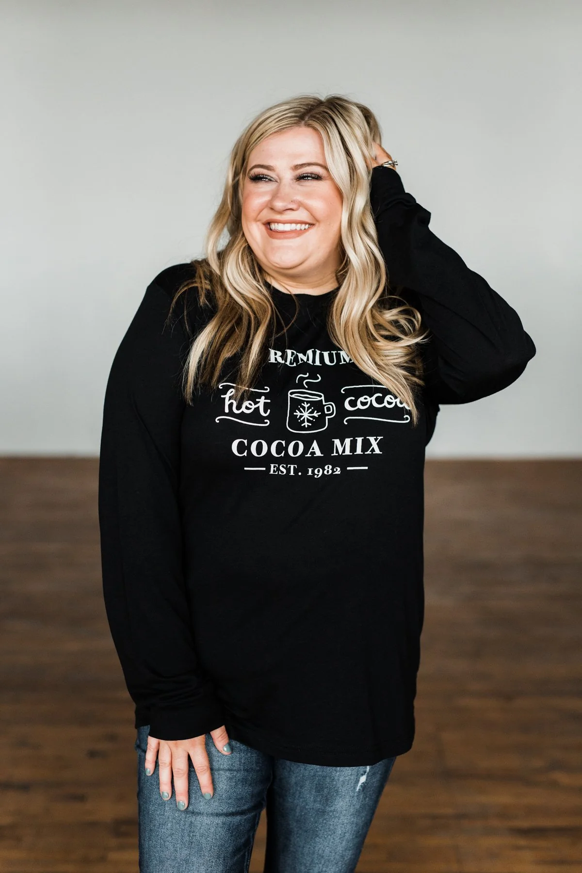 "Premium Hot Cocoa Mix" Long Sleeve Graphic Tee- Black - Image 4