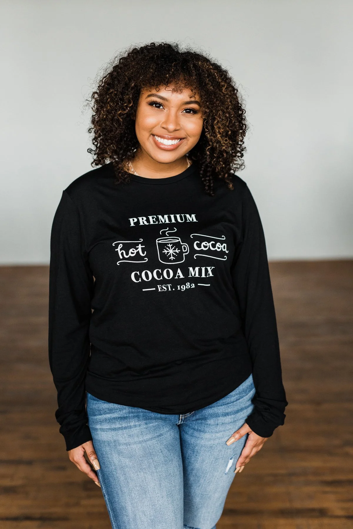 "Premium Hot Cocoa Mix" Long Sleeve Graphic Tee- Black - Image 7